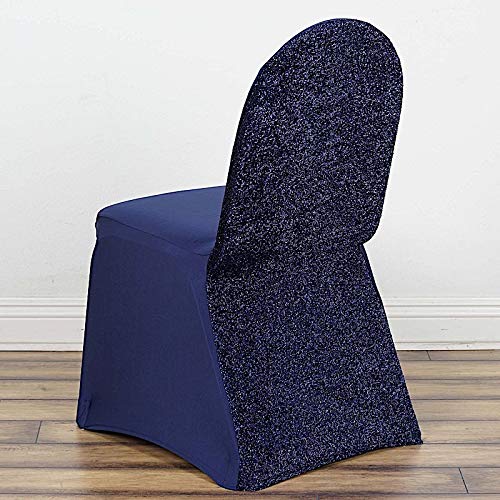 25 Pcs Navy Blue Metallic Spandex Stretchable Banquet Chair Covers - Elegant Slipcovers for Wedding, Party & Reception Decorations - Perfect for Indoor & Outdoor Events