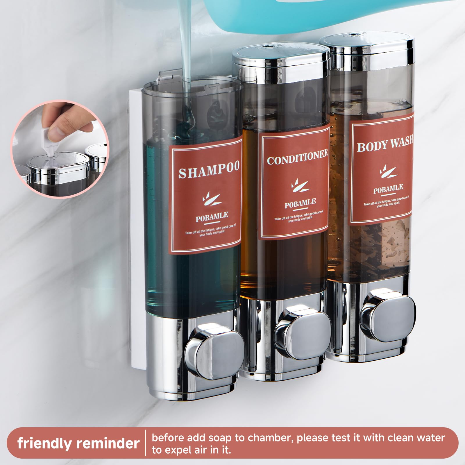 Wall Mounted No-Drill 3-Chamber Shampoo, Conditioner & Body Wash Dispenser - Chrome Shower Soap Dispenser Holder for Bathroom Organization | Perfect for Family Showers, Gym Locker Rooms & Spa-Style Bathrooms