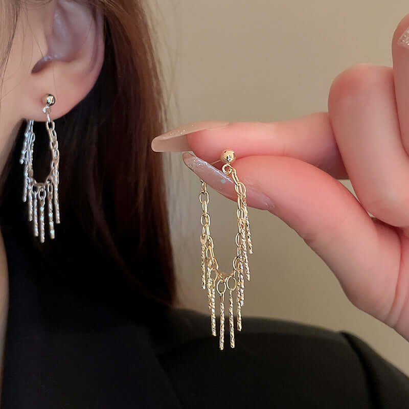 Elegant Gold Chain Tassel Waterfall Earrings for Women | Fashion Dangle Drop Earrings | Perfect for Parties, Weddings & Evening Events | R1554