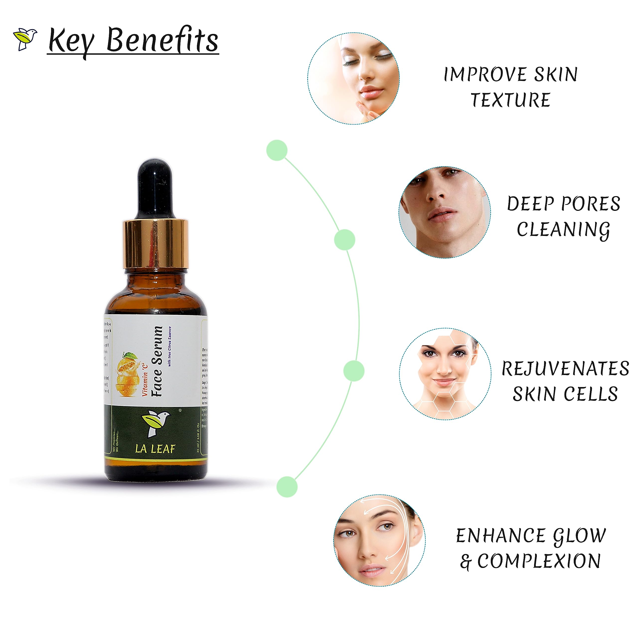 La Leaf Organic Herbal Vitamin C Face Serum for Skin Rejuvenation - With Essential Oils & Carrier Oils | Anti-Aging, Brightening & Hydrating Facial Treatment for Daily Skincare Routine