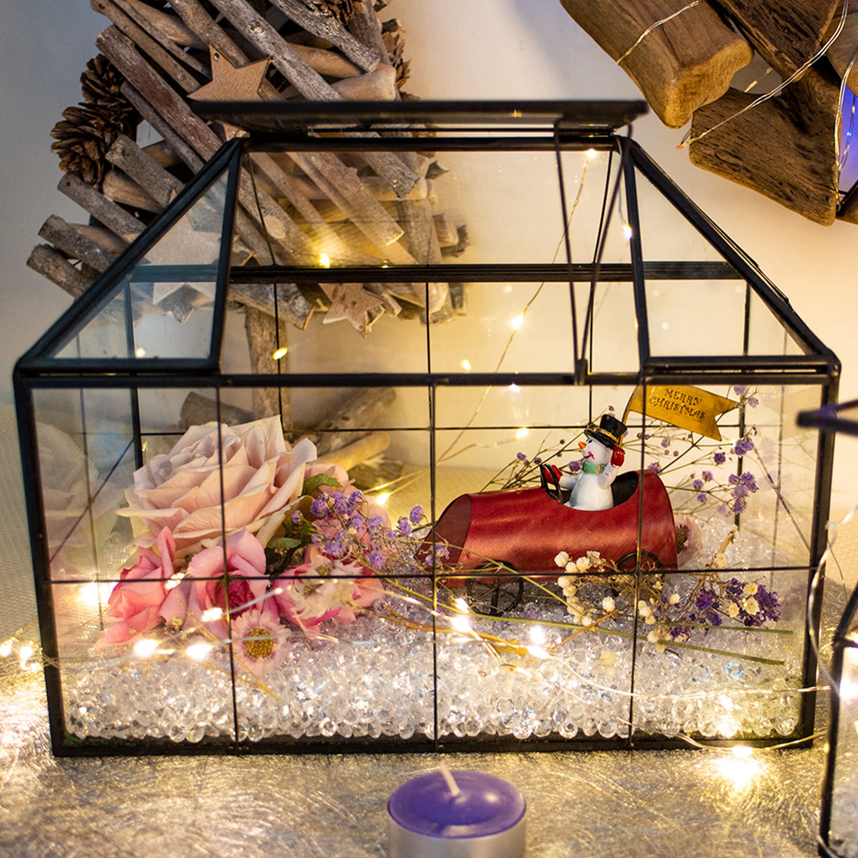 Ferrisland Glass Terrarium Greenhouse - House Shape Display Box for Succulents & Air Plants | Modern Tabletop Decor Planter Container | Perfect for Home Office, Wedding Centerpiece & DIY Garden Projects