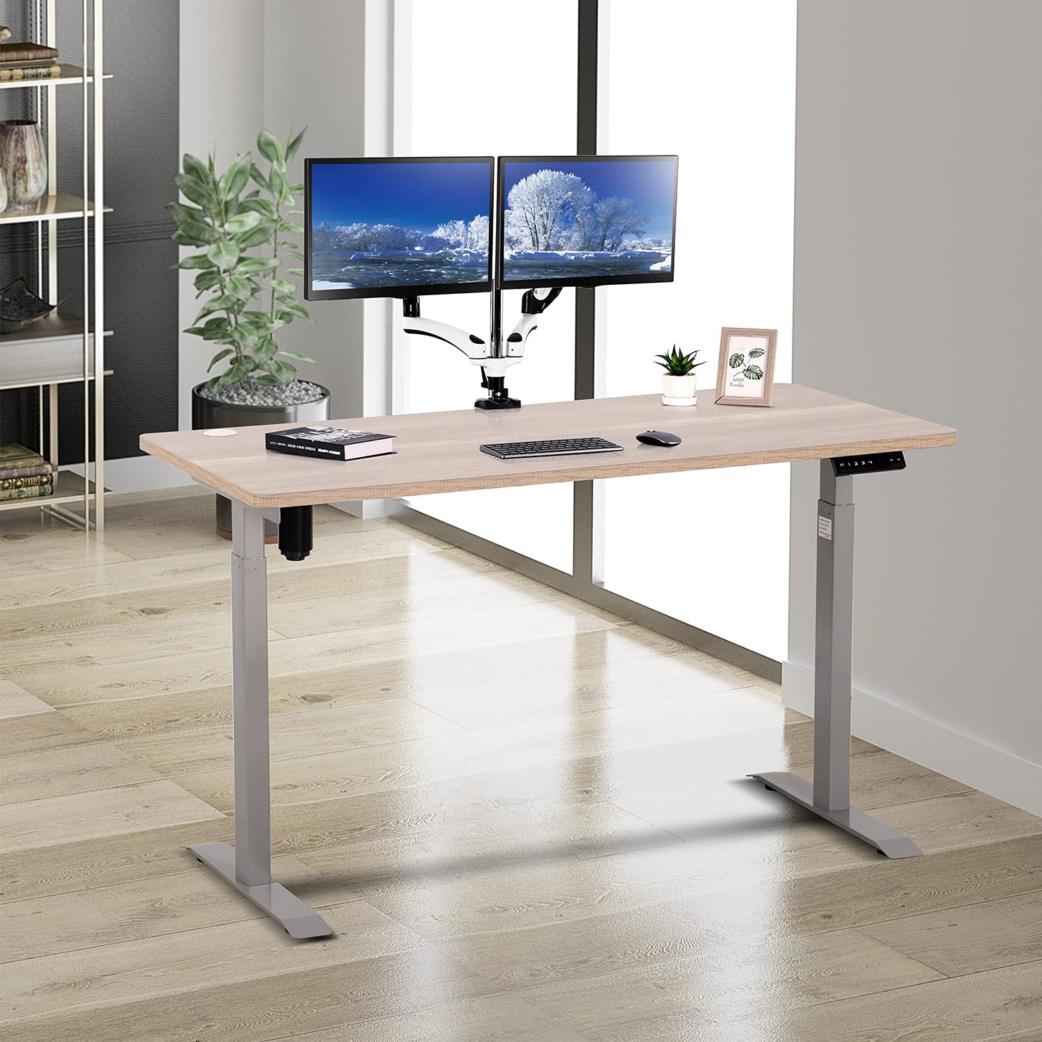 UNICOO Electric Standing Desk 55 x 27.6 Inches - Height Adjustable Sit Stand Desk with One Piece Tabletop, Ergonomic Home Office Desk (Antique Oak) for Work from Home & Study