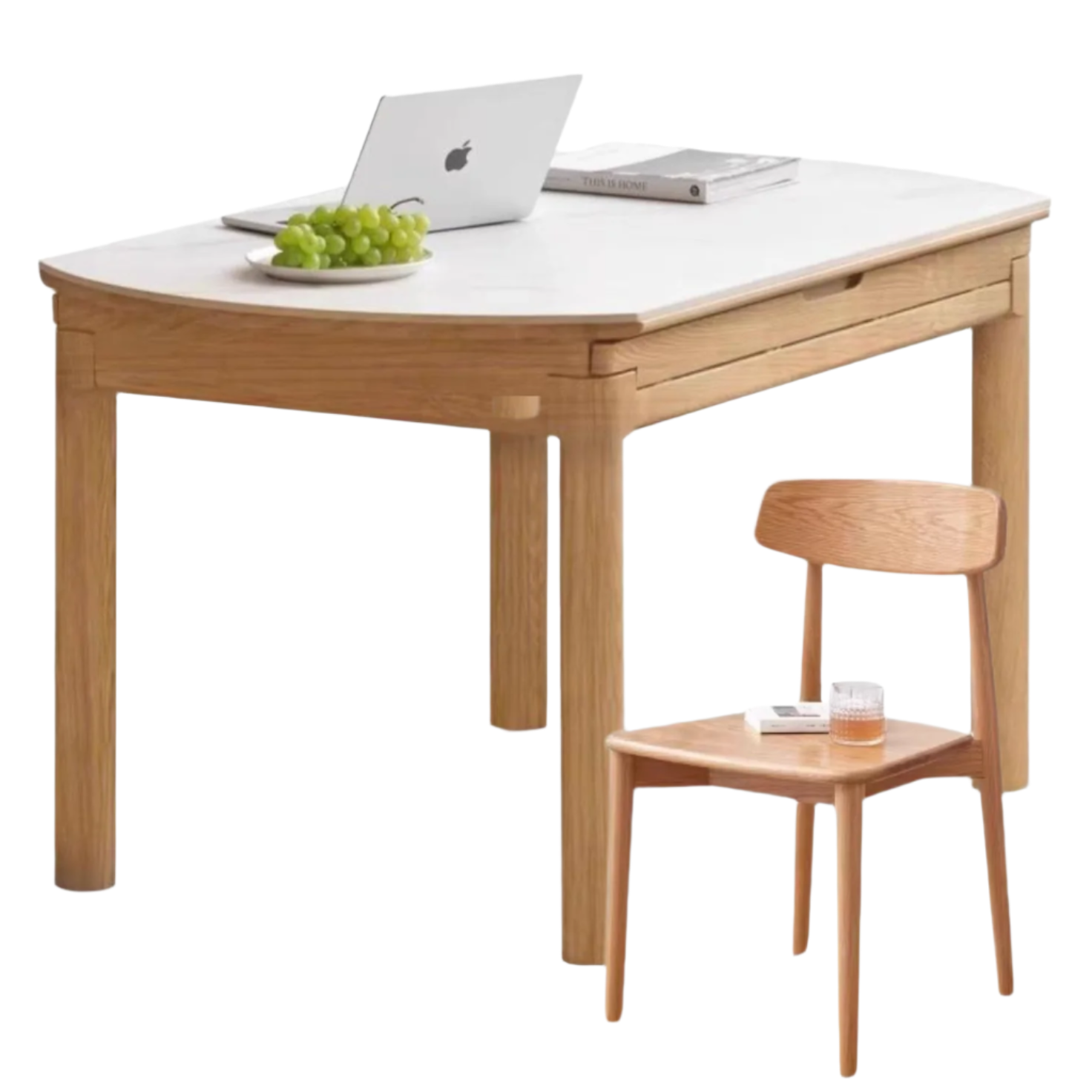 59.1x59.1x29.9 inch / 150x150x76 cm / natural wood color white top color / Oak dining table + 6 chairs