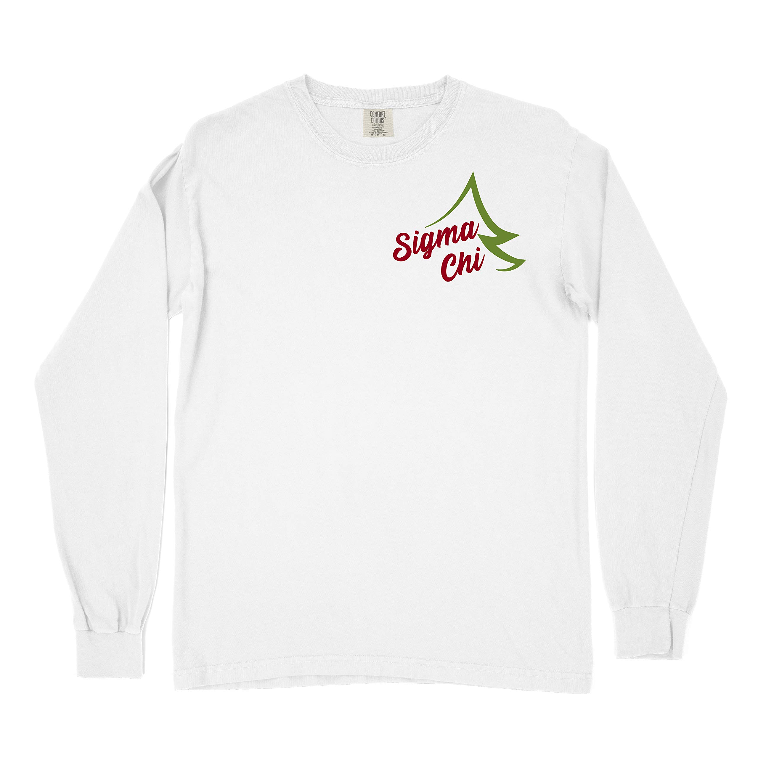 Sigma Chi Fraternity Happy Holidays Comfort Colors Long Sleeve Shirt - Soft Cotton Crewneck Pullover for College Greek Life, Christmas Party & Winter Outfits