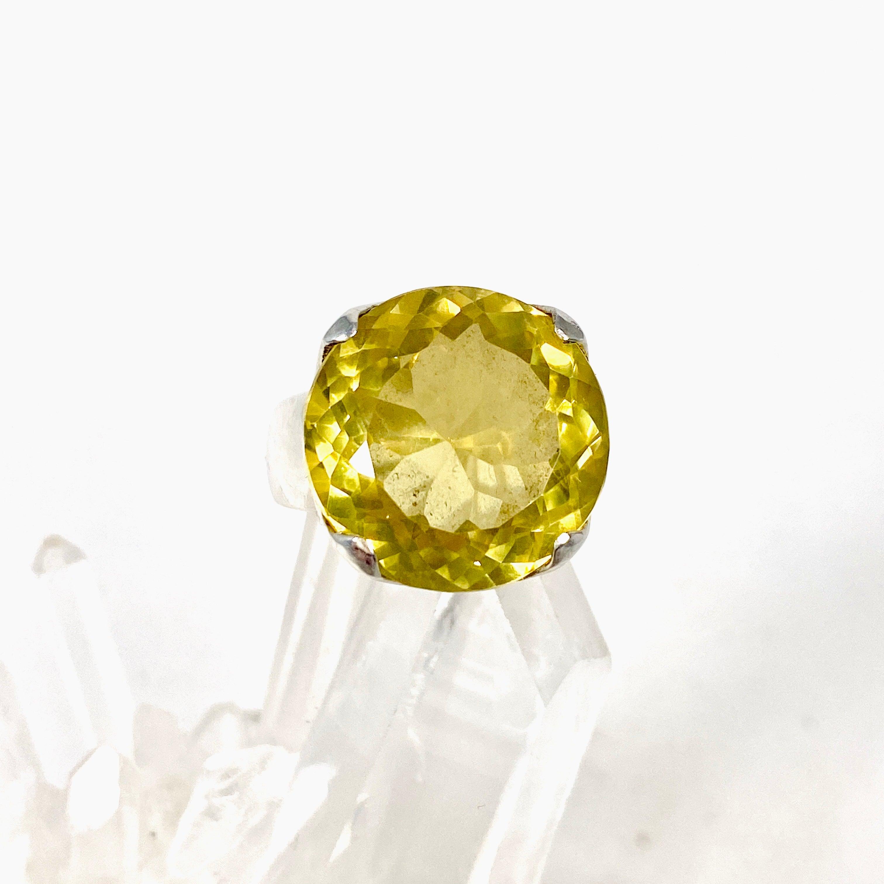 Lemon Quartz Faceted Round Ring - Size 7 - KRGJ2348 - Elegant Jewelry for Women, Perfect for Weddings, Parties & Everyday Wear
