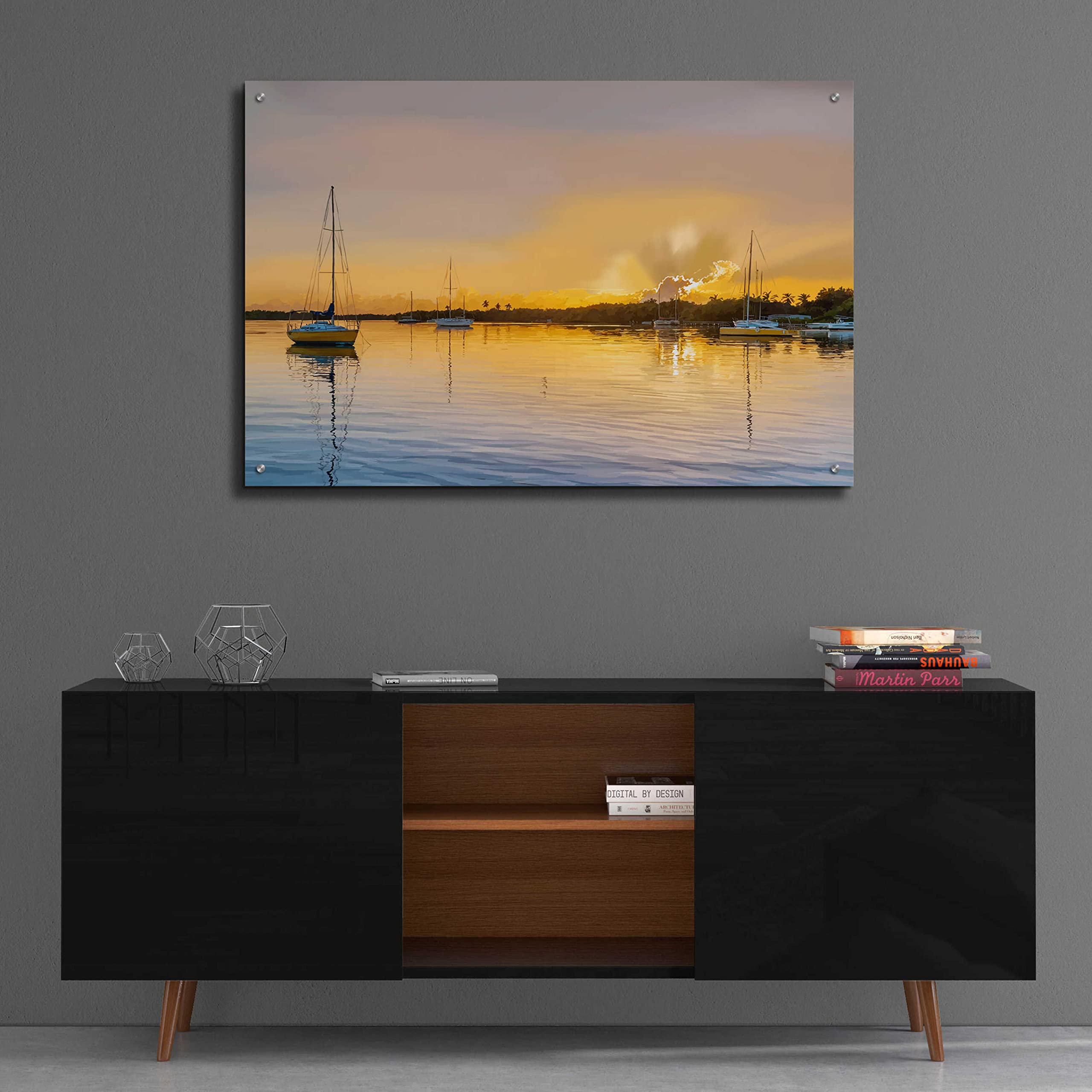 Emily Kalina 'In The Golden Light IV' Acrylic Glass Wall Art - 36x24 Inches Modern Abstract Painting for Living Room, Bedroom & Office Decor