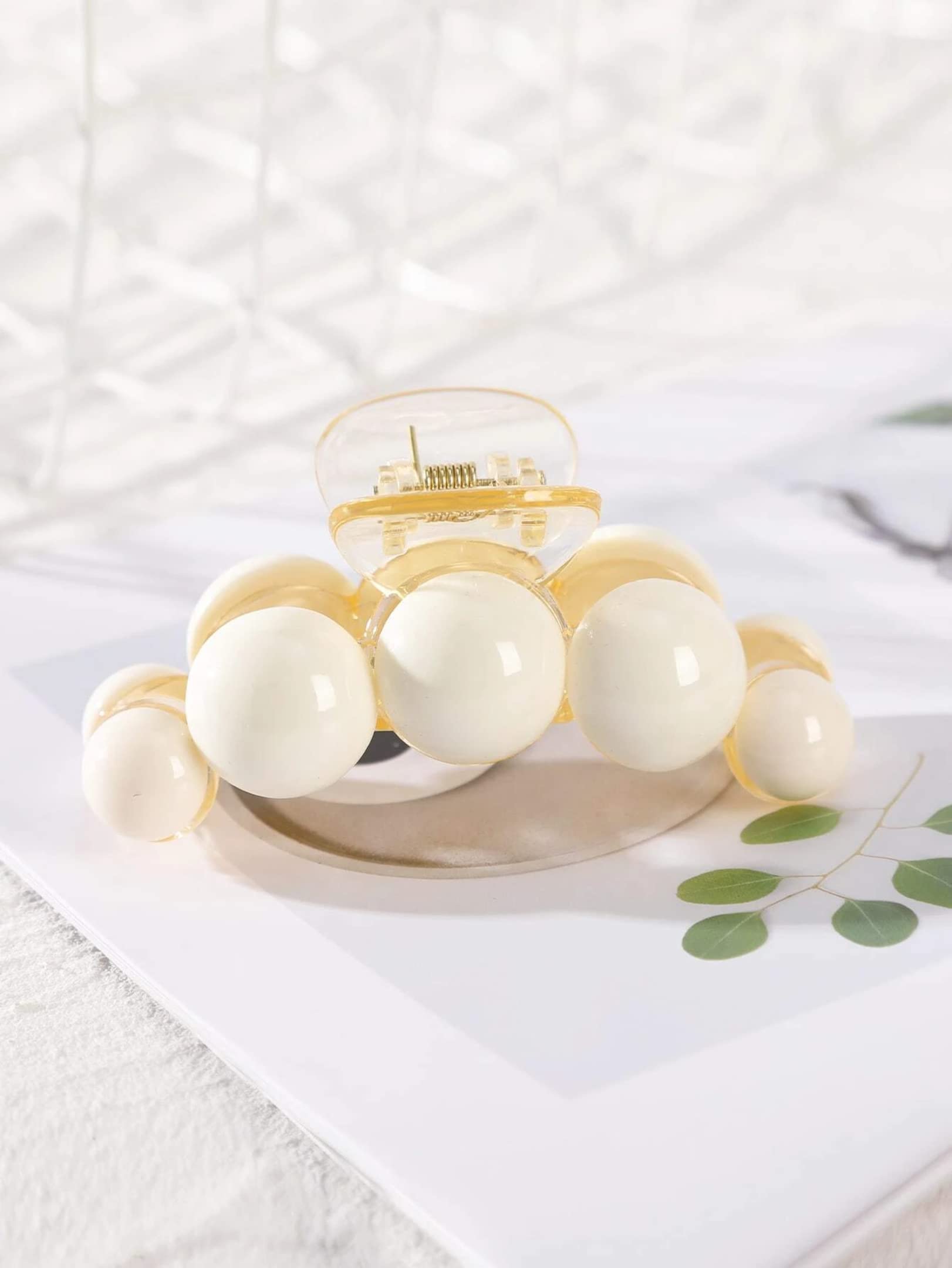 Korean Style Large Hair Claw Clip - RedChimes Thick Hair Clutcher for Women & Girls (Beige Pearl, 2 Pack) | Perfect for Ponytails, Buns & Everyday Hairstyles