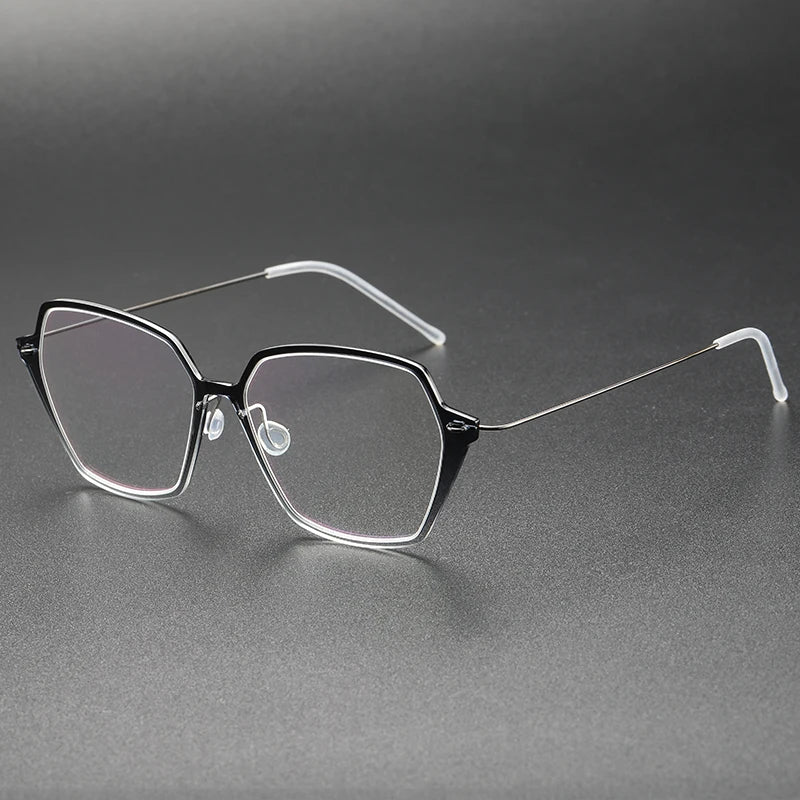 Unisex Full Rim Polygon Screwless Acetate Titanium Eyeglasses Frame 6621 - Lightweight Durable Glasses for Work, Reading & Fashion