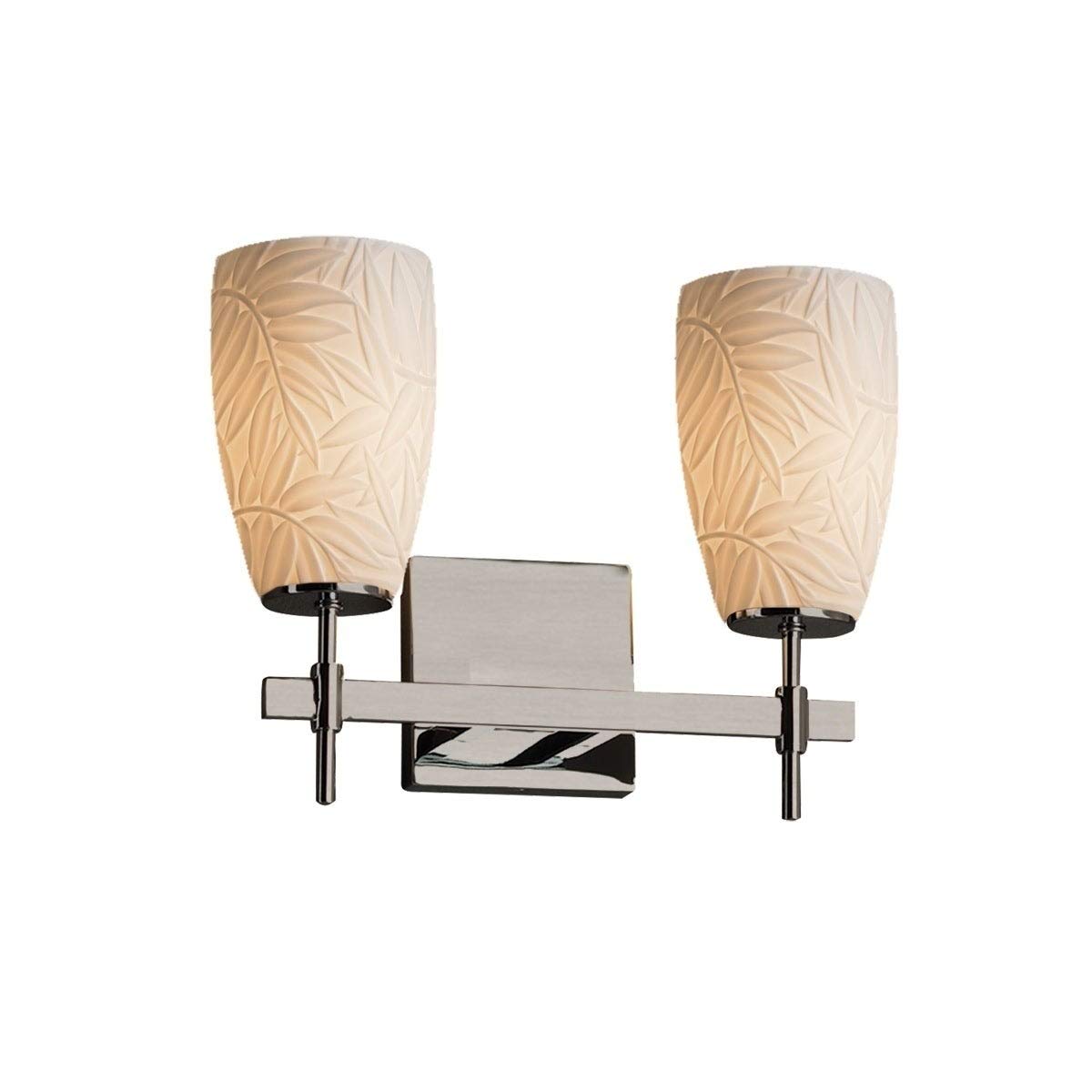 UKN 2-Light Brushed Nickel Bathroom Vanity Light with Bamboo Impression Shade - Modern Contemporary Metal Fixture for Bathroom, Powder Room, or Spa Decor