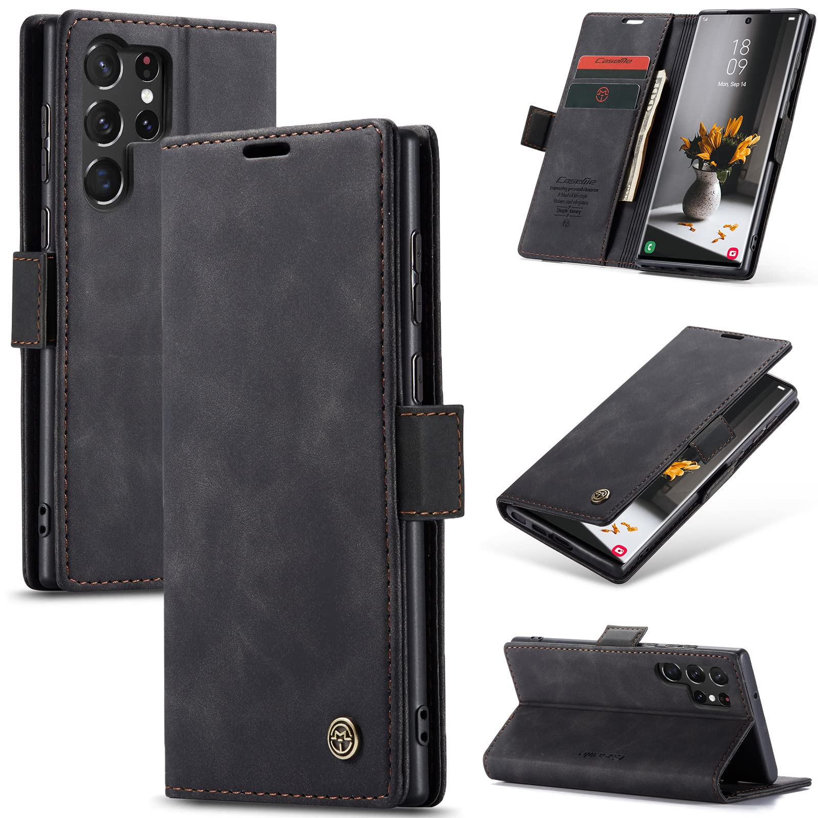 Premium PU Leather Wallet Case for Samsung Galaxy S22 Ultra 5G - Vintage Matte Flip Cover with Card Slots & Magnetic Closure | Stand Function, Shockproof Protection | Perfect for Business & Travel - Black