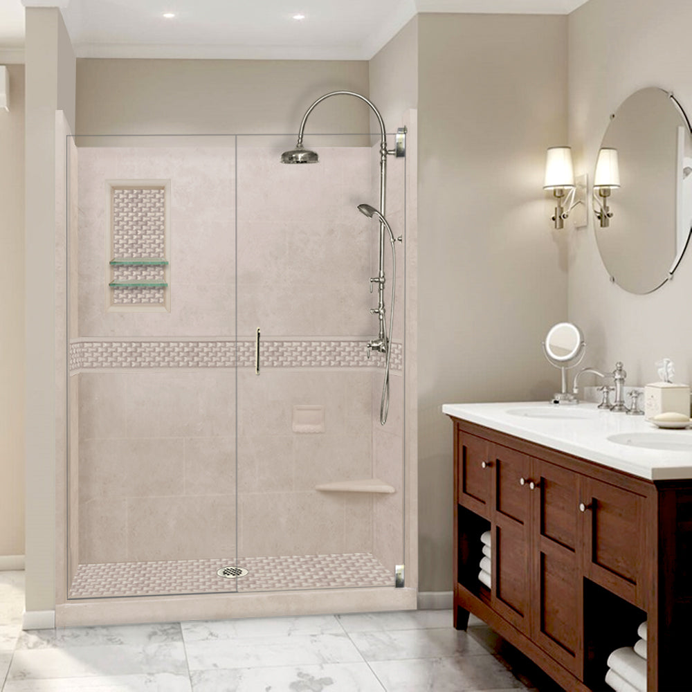 60 Alcove Brown Sugar Sistine Stone & Jewel Stone Accent DIY Shower Remodel Kit - Easy Bathroom Upgrade for Modern Home Renovation