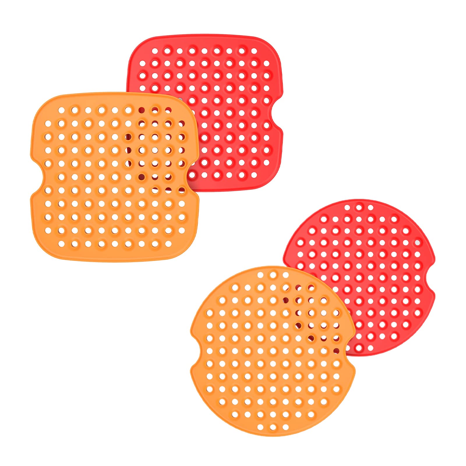 2Pcs Air Fryer Silicone Liners - 7.5 Inch Food Grade Non-Stick Baking Mats, Reusable & Easy Clean Accessories for Ninja, Cosori, Instant Pot (Orange & Red) - Perfect for Roasting Veggies, Baking Cookies & Air Frying Chicken Wings
