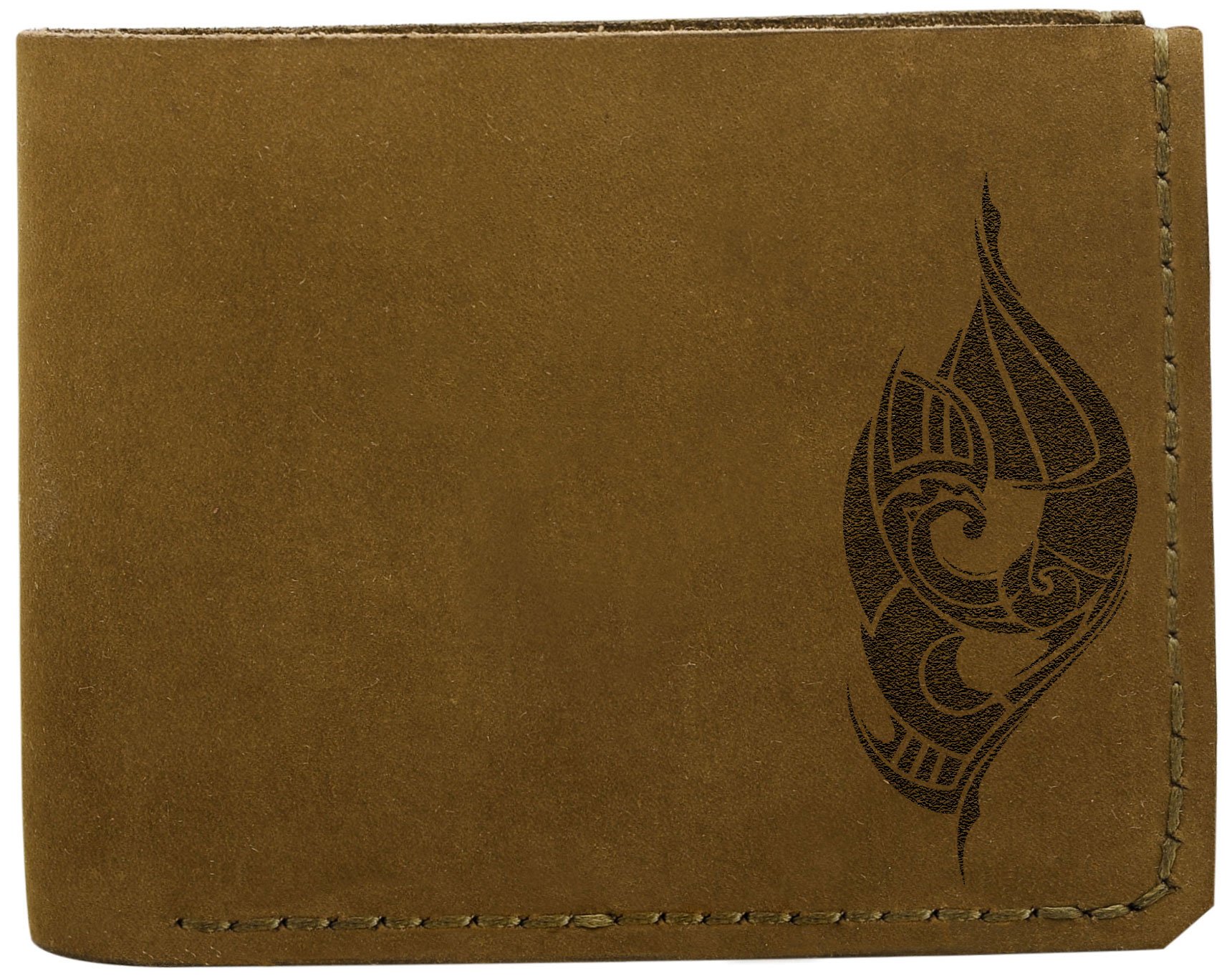 Genuine Handmade Men's Tribal Tattoo Pull-Up Leather Wallet - Stylish RFID Blocking Bifold Wallet for Everyday Use & Travel