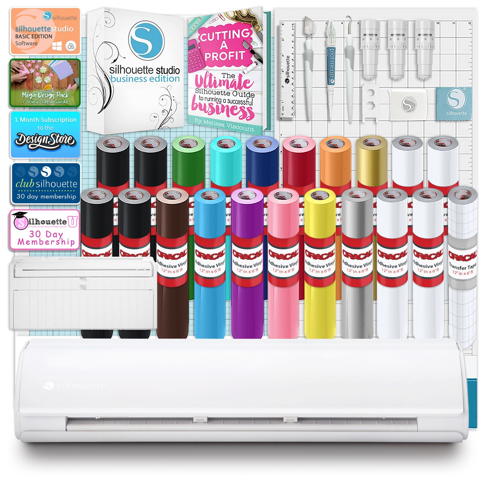 Silhouette Cameo 5 PLUS Business Bundle with Vinyl, Guides, Software & Tools - Perfect for DIY Crafts, Sign Making, and Home Decor Projects