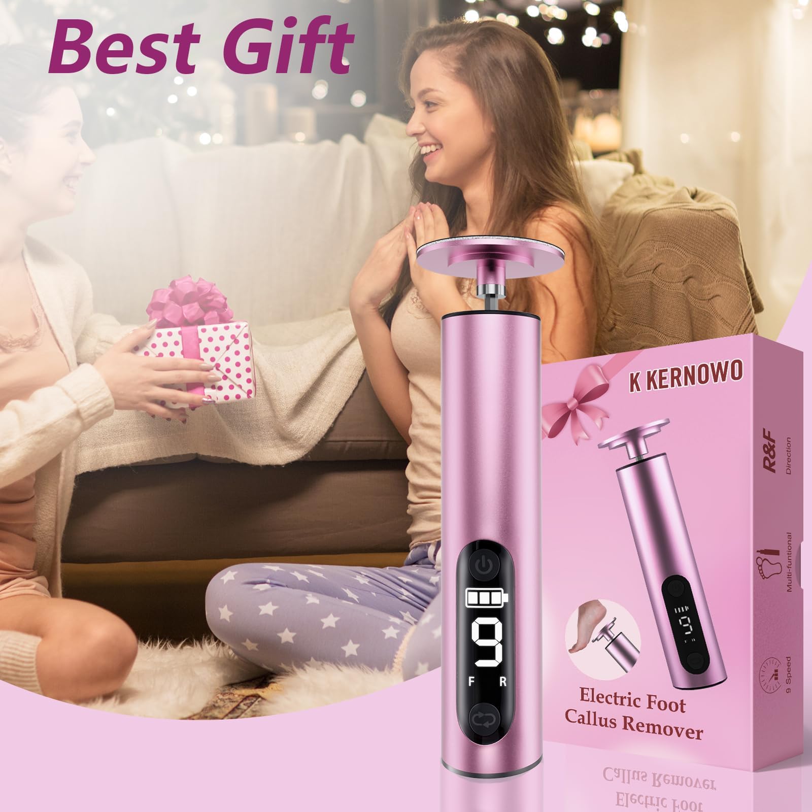K KERNOWO Electric Foot Callus Remover - 2-in-1 Rechargeable Pedicure Tool with 9 Adjustable Speeds & 30 Sandpapers - Powerful Wireless Foot Scrubber for Dead Skin & Nail Care - Perfect for Home Pedicure, Foot Spa & Professional Salon Use