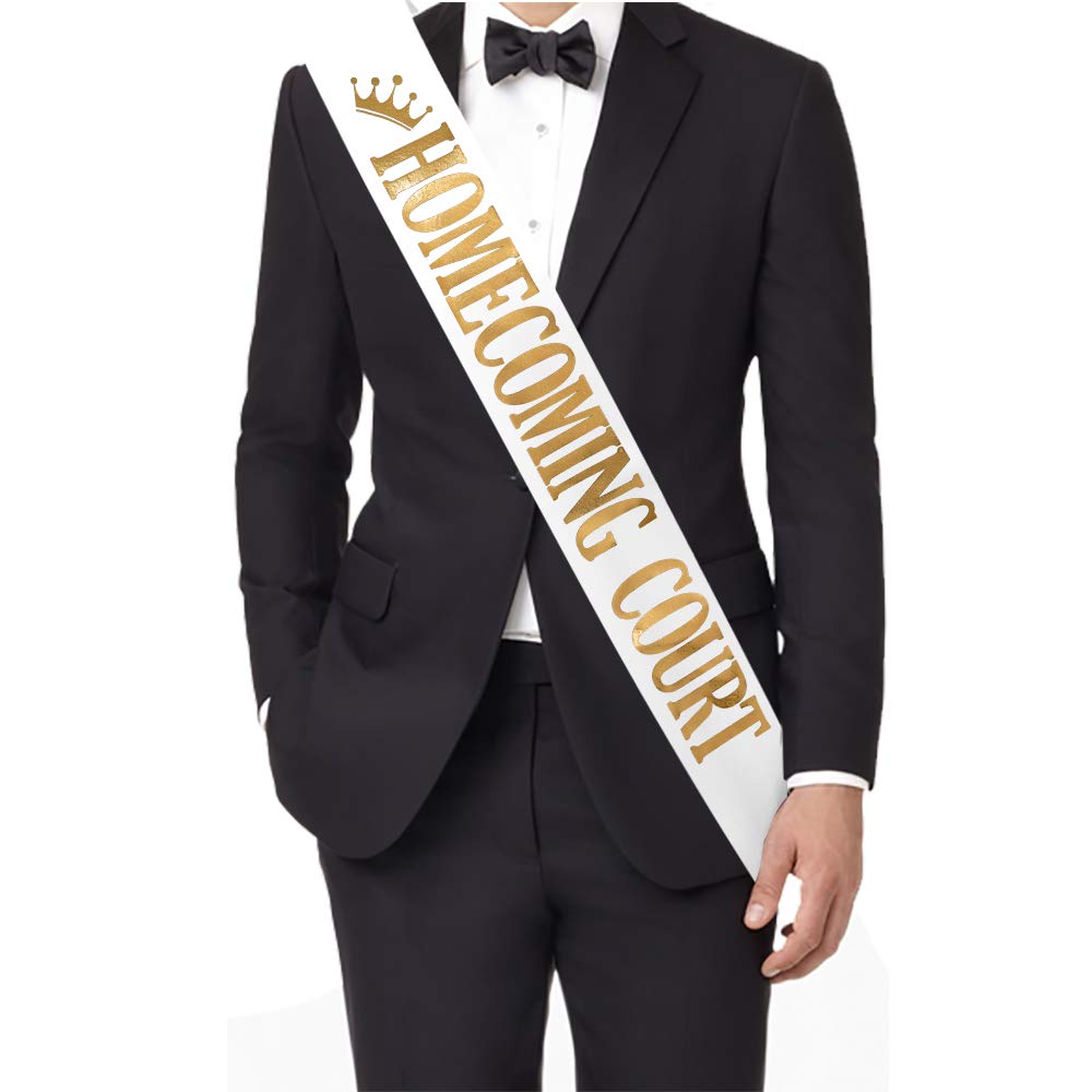 Homecoming Court Sash - Pack of 2 - Elegant White & Gold Printed Sashes for School Dances, Graduation Parties & Special Events - Perfect for Prom, Homecoming & Award Ceremonies