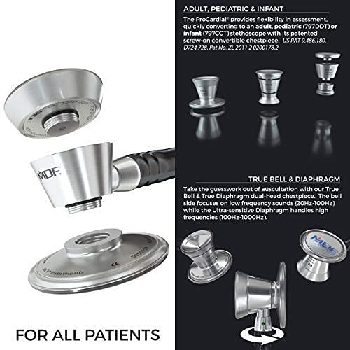 MDF ProCardial Cardiology Stethoscope - Dual Head Stainless Steel Adult Stethoscope with White Tube & PerlaNoire Chestpiece (MDF797PN29) | Ideal for Doctors, Nurses, Medical Students & Healthcare Professionals