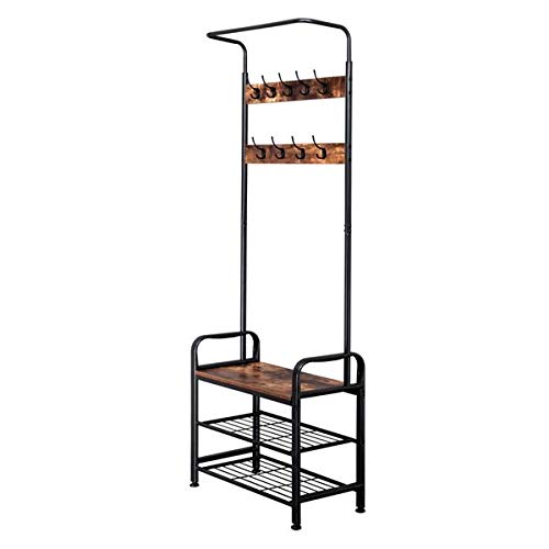 Rustic Industrial Coat Rack Hall Tree with Shoe Bench - Entryway Organizer with Hooks & Storage Shelf for Hallway, Bedroom & Living Room - Easy Assembly Home Furniture for Small Spaces & Apartment Entryways
