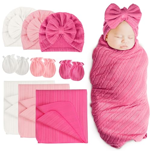 3 Set Plain: Bow Hat + Mitten + Blanket (H)