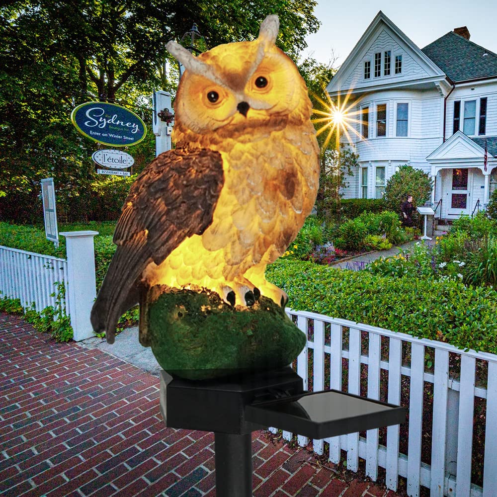 Solar Owl Garden Lights Outdoor Decor - 2PCS Waterproof Brown Resin LED Owl Stake Lights for Yard, Pathway, Patio & Lawn | Perfect for Nighttime Landscape Lighting & Garden Accents