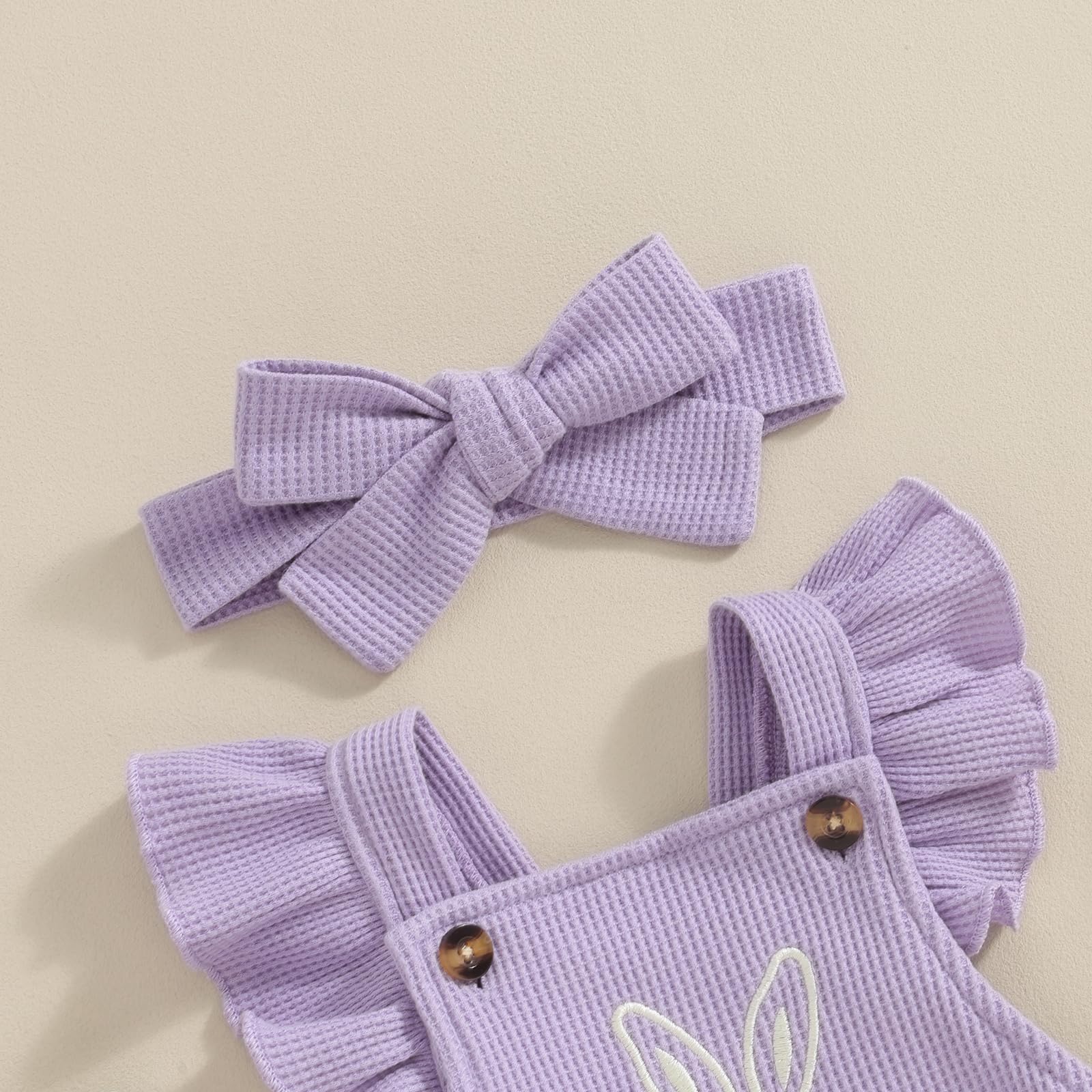 Easter Baby Girl Romper Outfit - Bunny & Carrot Embroidery Ruffle Sleeve Clothes with Headband | Newborn Spring Photoshoot & Holiday Celebration Outfit