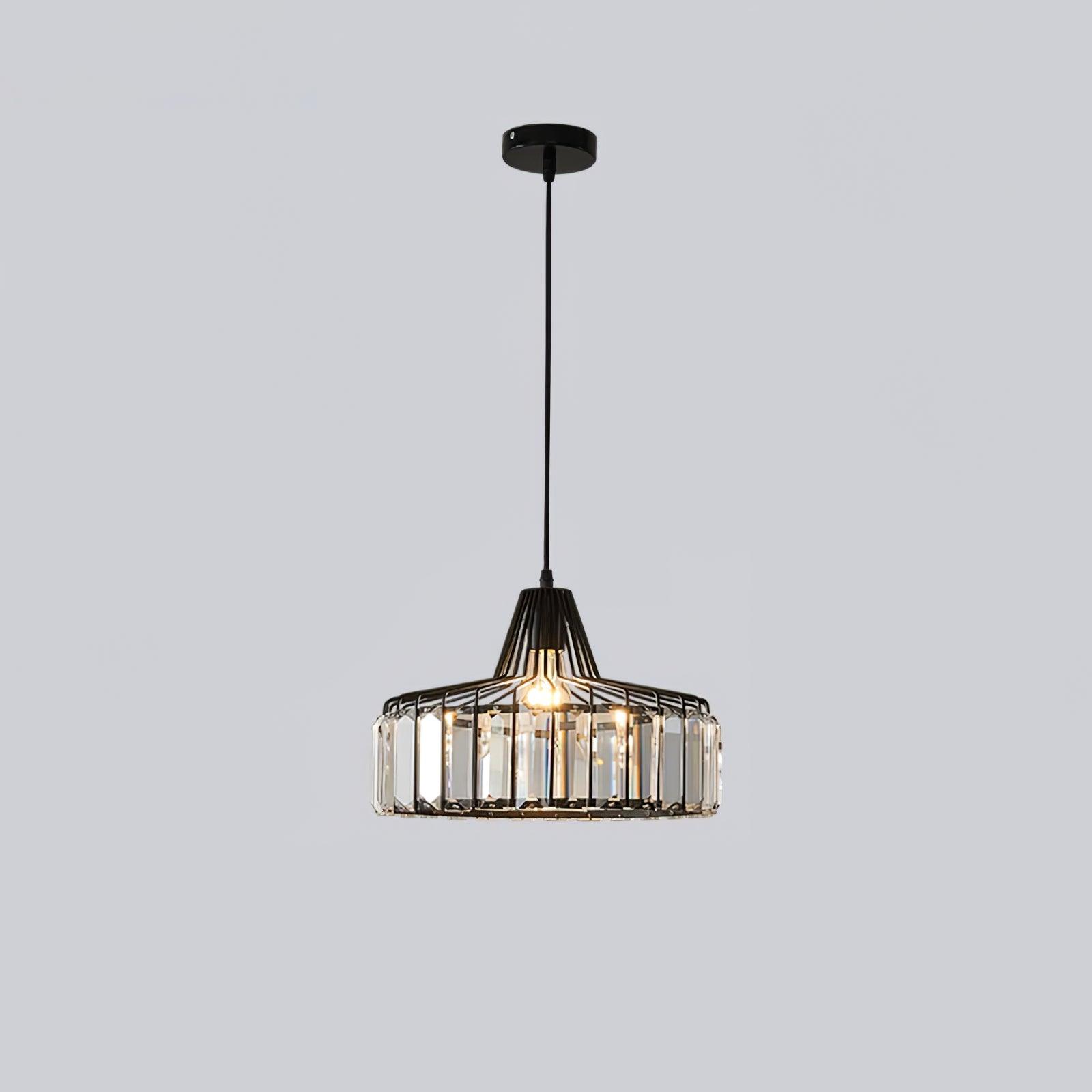 Crystal Drum Pendant Light - Modern Glass Ceiling Chandelier for Dining Room, Living Room & Bedroom Lighting Decor