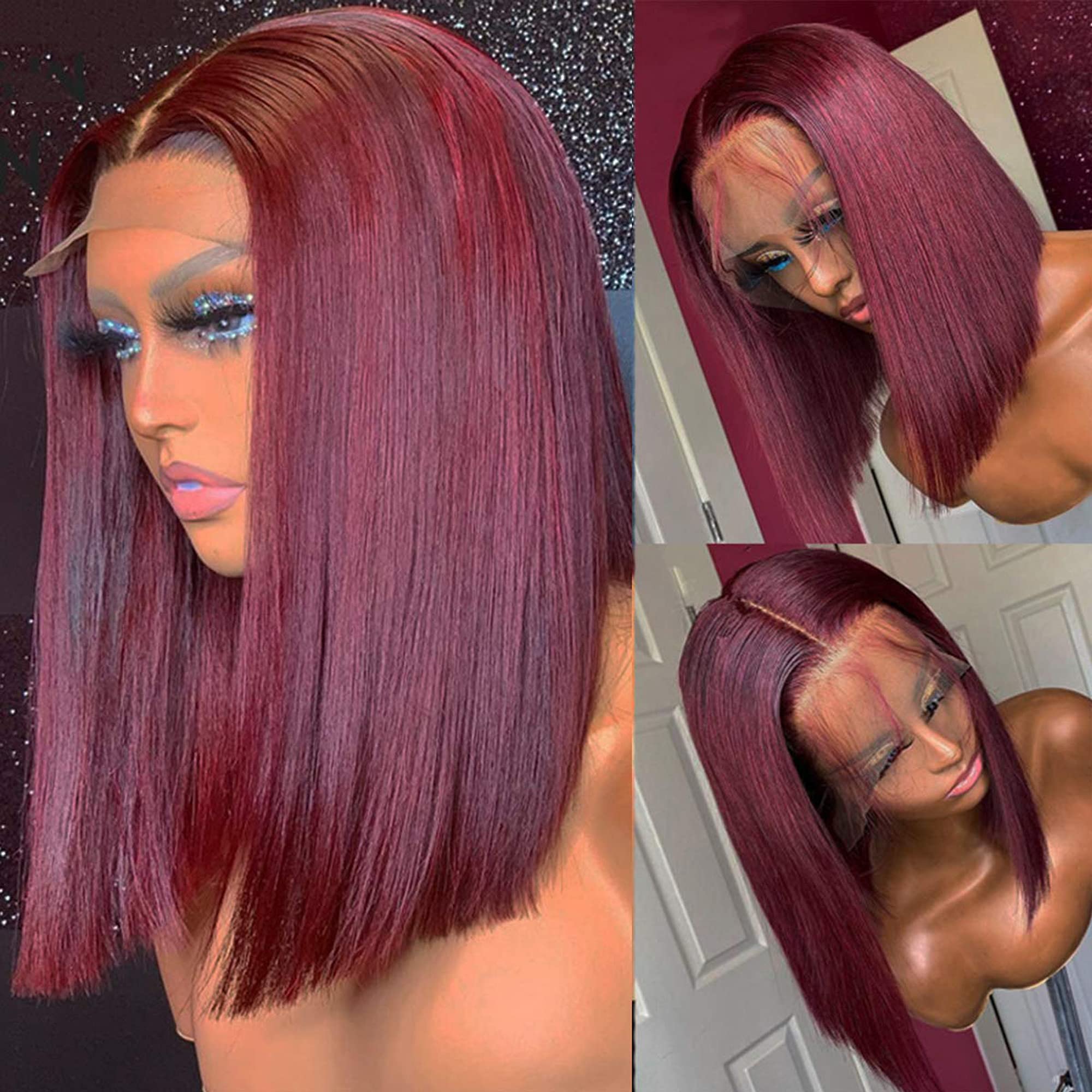 13x6 Short Bob Wig Burgundy Human Hair Lace Front Wig - Straight 10 Inch 150% Density Natural Look for Black Women - Perfect for Daily Wear, Parties & Special Occasions