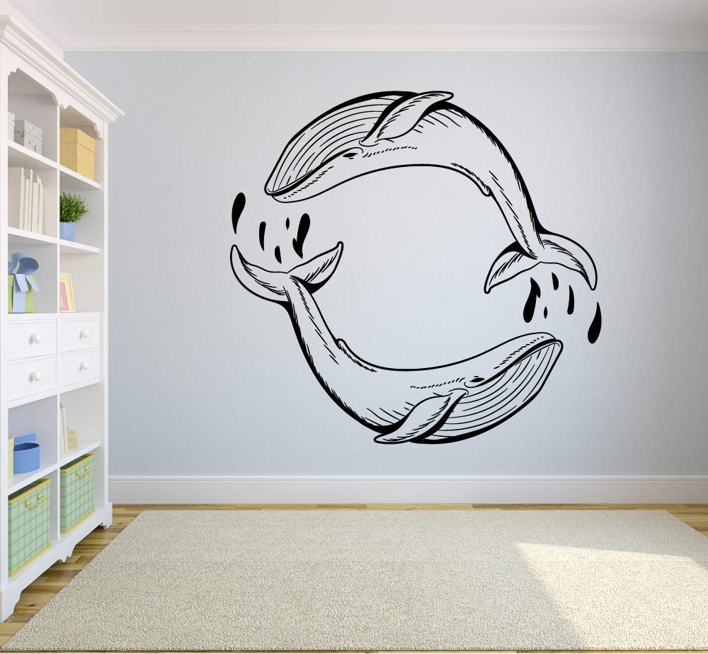 Cute Whales Play Friends Sea Ocean Animal Wall Sticker Decal - Vinyl Wall Art for Kids Room, Nursery, Bedroom, Kindergarten (20x18 inch) - Perfect for Baby Shower Decor, Underwater Theme Parties & Ocean Lover Gifts