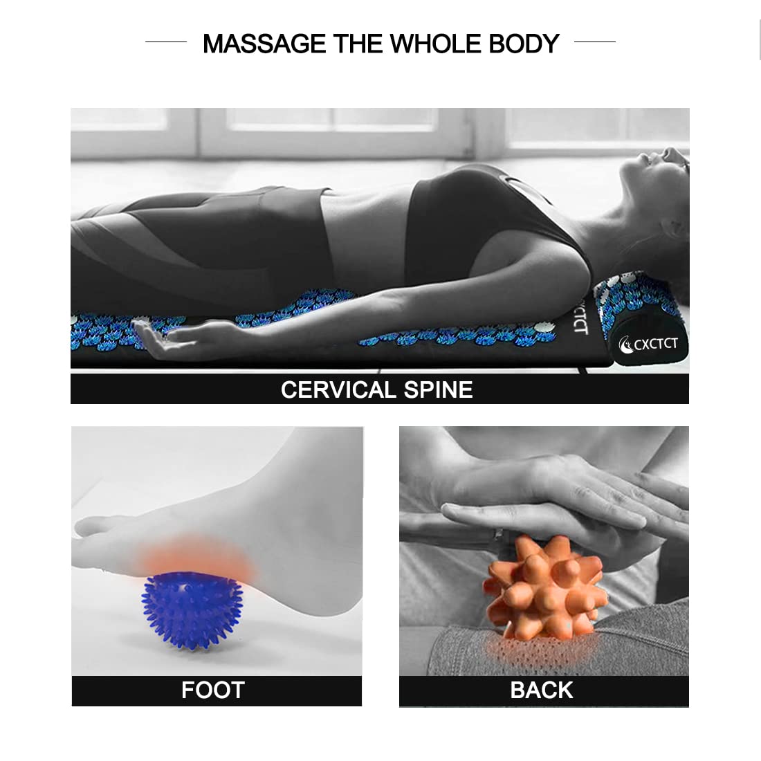 Extra Long Yoga Acupressure Mat Set - Large Magnetic Massage Mat with Neck Pillow for Back Pain Relief & Relaxation | Perfect for Home Yoga, Meditation, and Stress Relief (Blue)