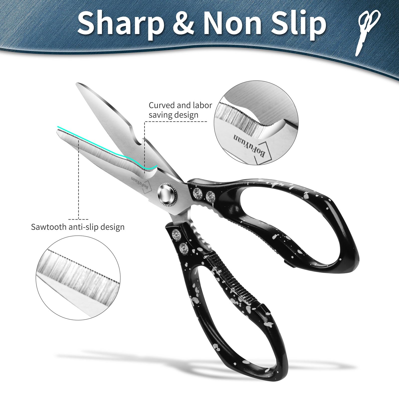 9-Inch Heavy Duty Kitchen Shears for Cutting Chicken, Meat & Food - Multipurpose Stainless Steel Kitchen Scissors for Cooking, Poultry & Herbs | Perfect for Meal Prep, Butchering & Food Processing