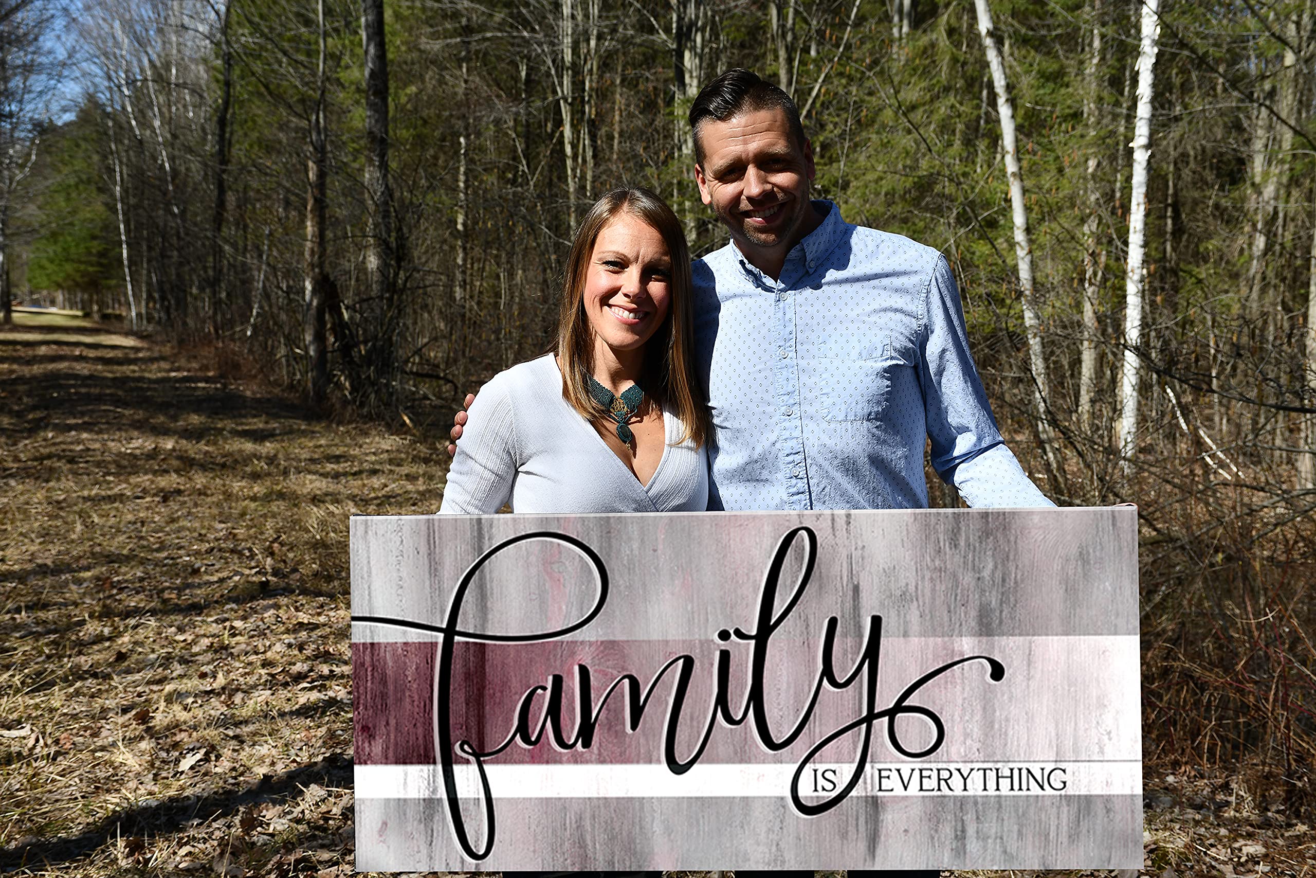 Farmhouse Style Large Canvas Wall Art - Family Is Everything Framed Décor for Living Room & Family Room (60x27 Inches, Wine Red) | Perfect for Home, Office & Gift Giving