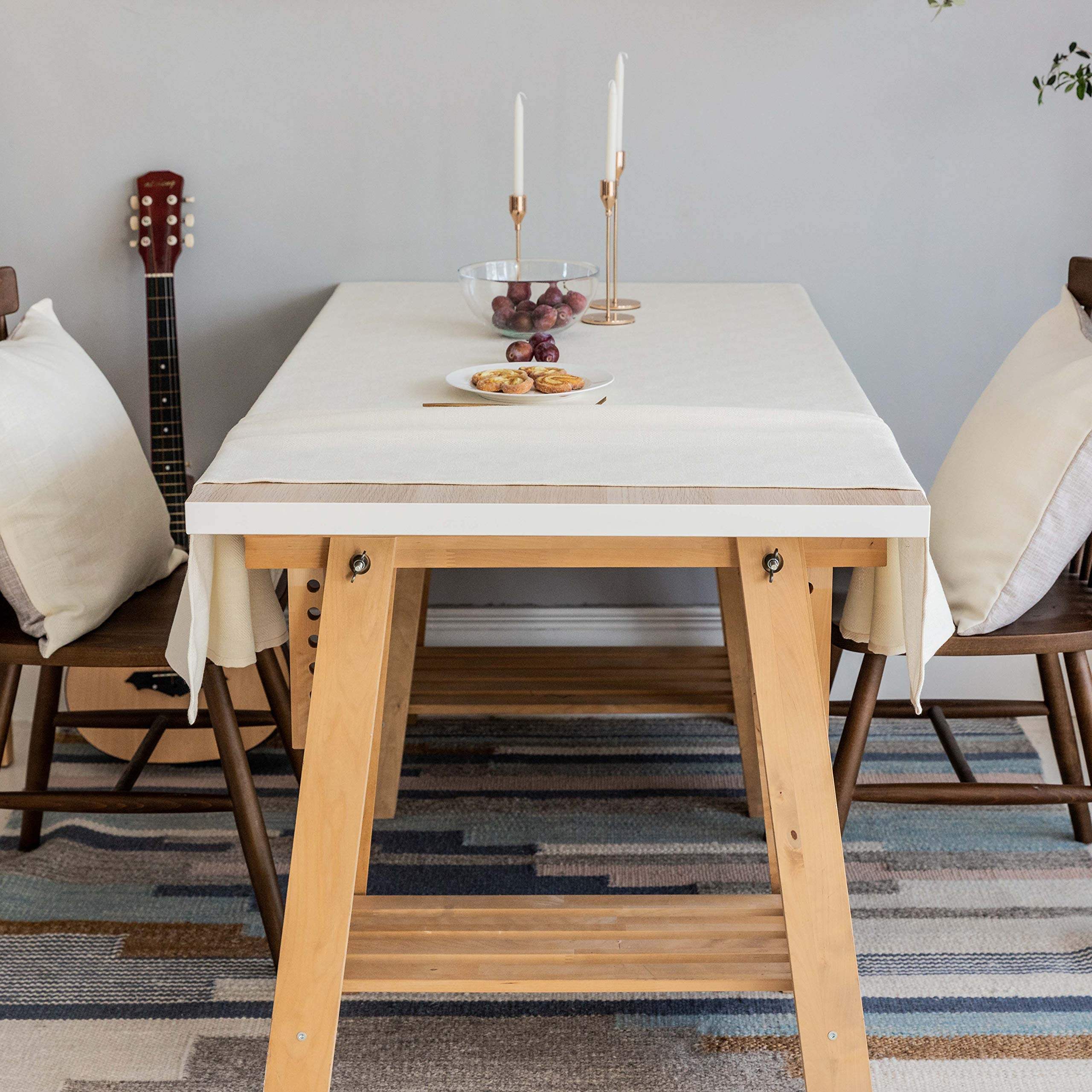 Premium Farmhouse Checkered Tablecloth - 52x52 Inch Cream Solid Kitchen Table Cover for Dining, Pantry & Farmhouse Decor | Washable & Durable for Everyday Use & Special Occasions
