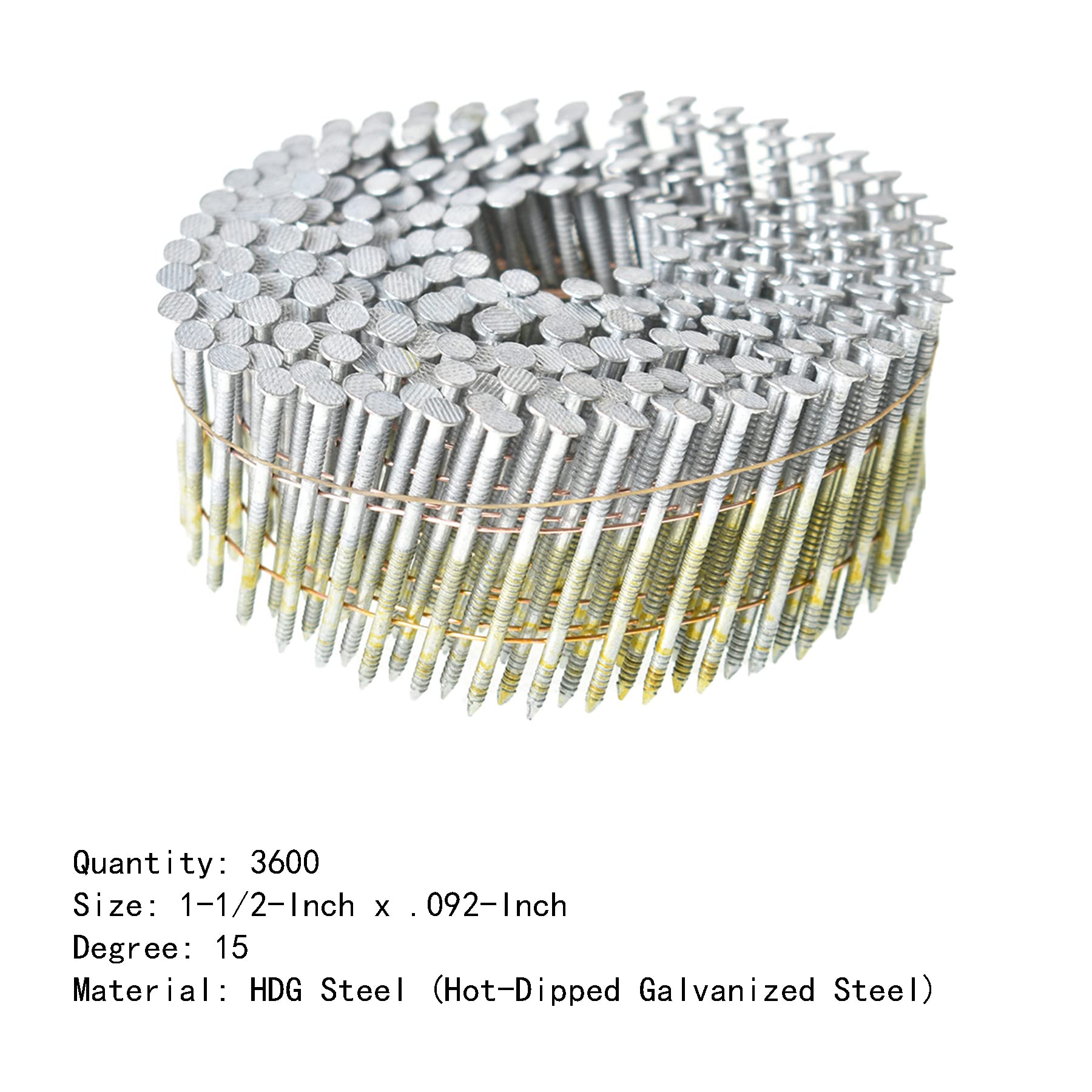 **Marddpair 15 Degree Coil Siding Nails 1-1/2-Inch x .092-Inch - Hot-Dipped Galvanized Roofing Nails (3600 Count) - Ideal for Roofing, Siding, and Fencing Projects**