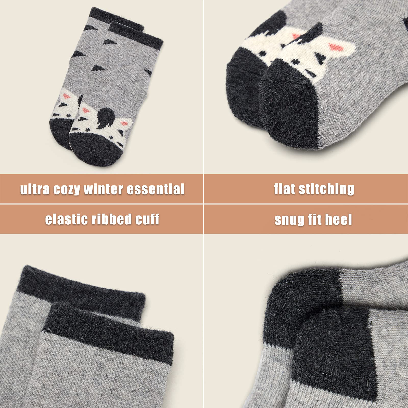Warm Wool Socks for Boys - 6 Pairs Thermal Winter Crew Socks for Kids - Cozy & Thick Cold Weather Socks for School, Outdoor Activities & Snow Play