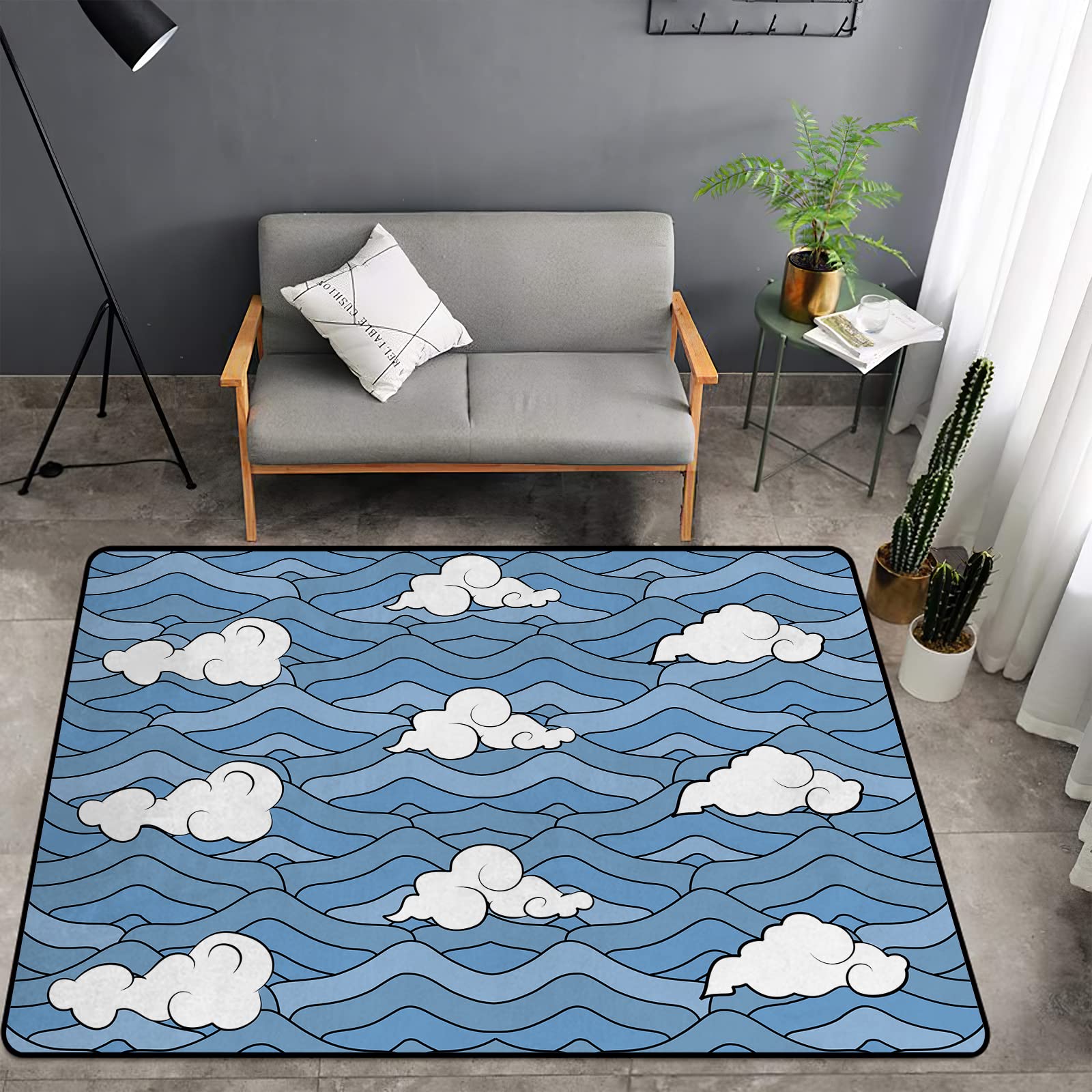 Non-Slip Washable Anime Sponge Rug - Super Soft Extra Thick Floor Mat for Kids Bedroom, Living Room, Bathroom & Dorm | Kamado Nezuko Water Cloud Design | Indoor Home Decor for Playrooms, Nursery & Cozy Spaces