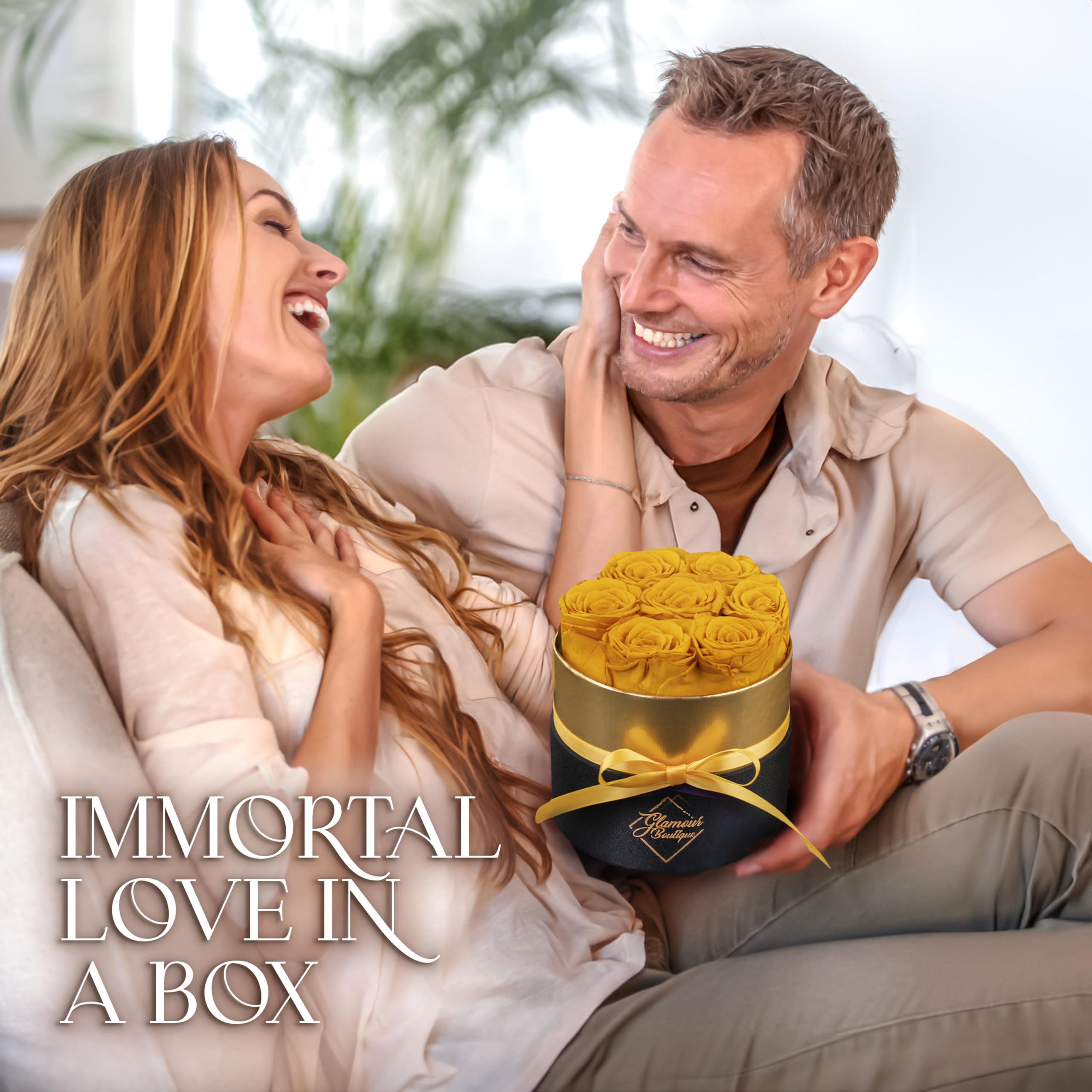 Eternal Preserved Roses in a Gift Box - Forever Roses for Women, Romantic Birthday Gifts for Her, Anniversary Present, Home Decor & Wedding Centerpiece - Yellow Preserved Flowers for Lasting Beauty