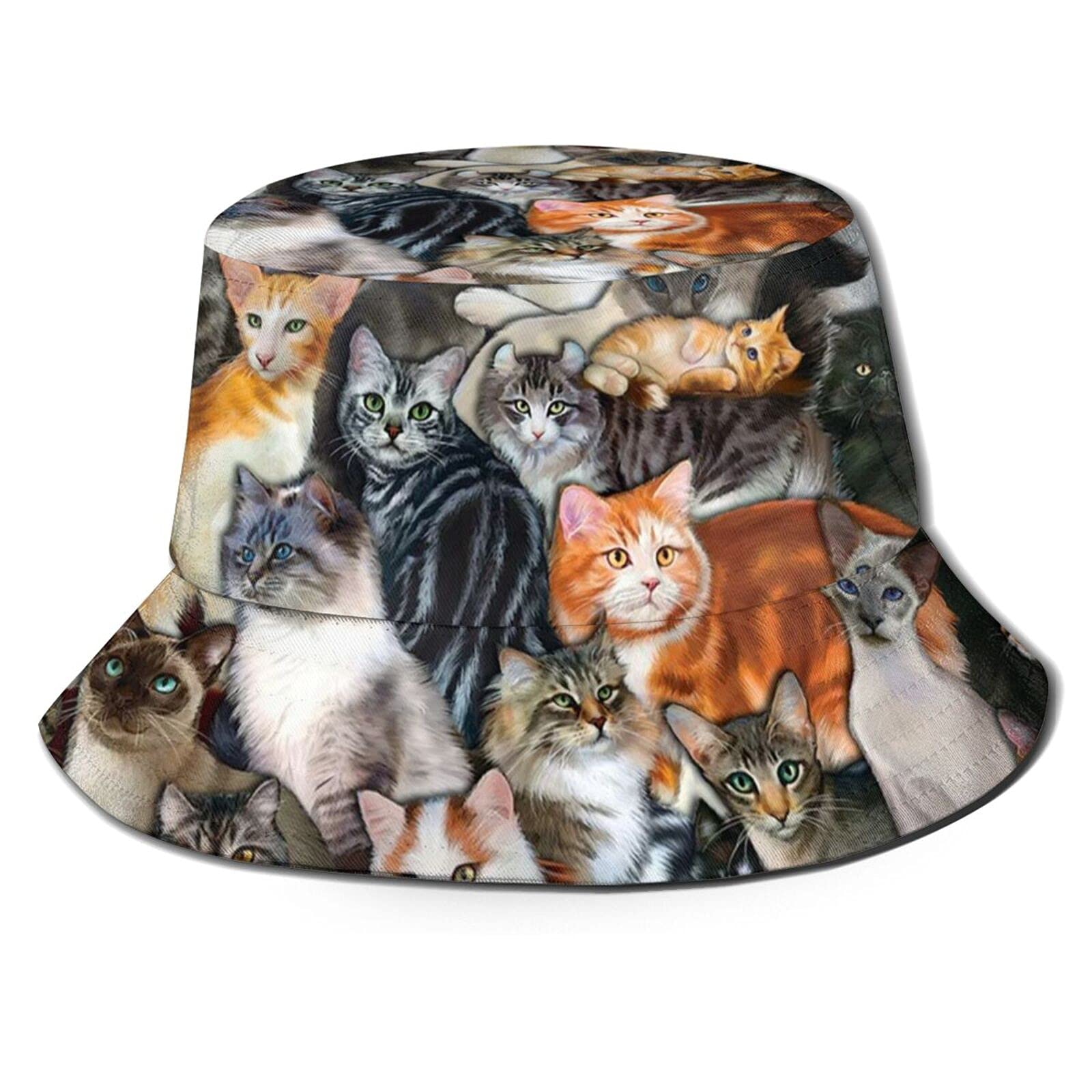 Stylish Cute Cat Printed Bucket Hat - Unisex Sun Hat for Cat Lovers - Perfect for Outdoor Activities, Beach, Music Festivals & Summer Fashion