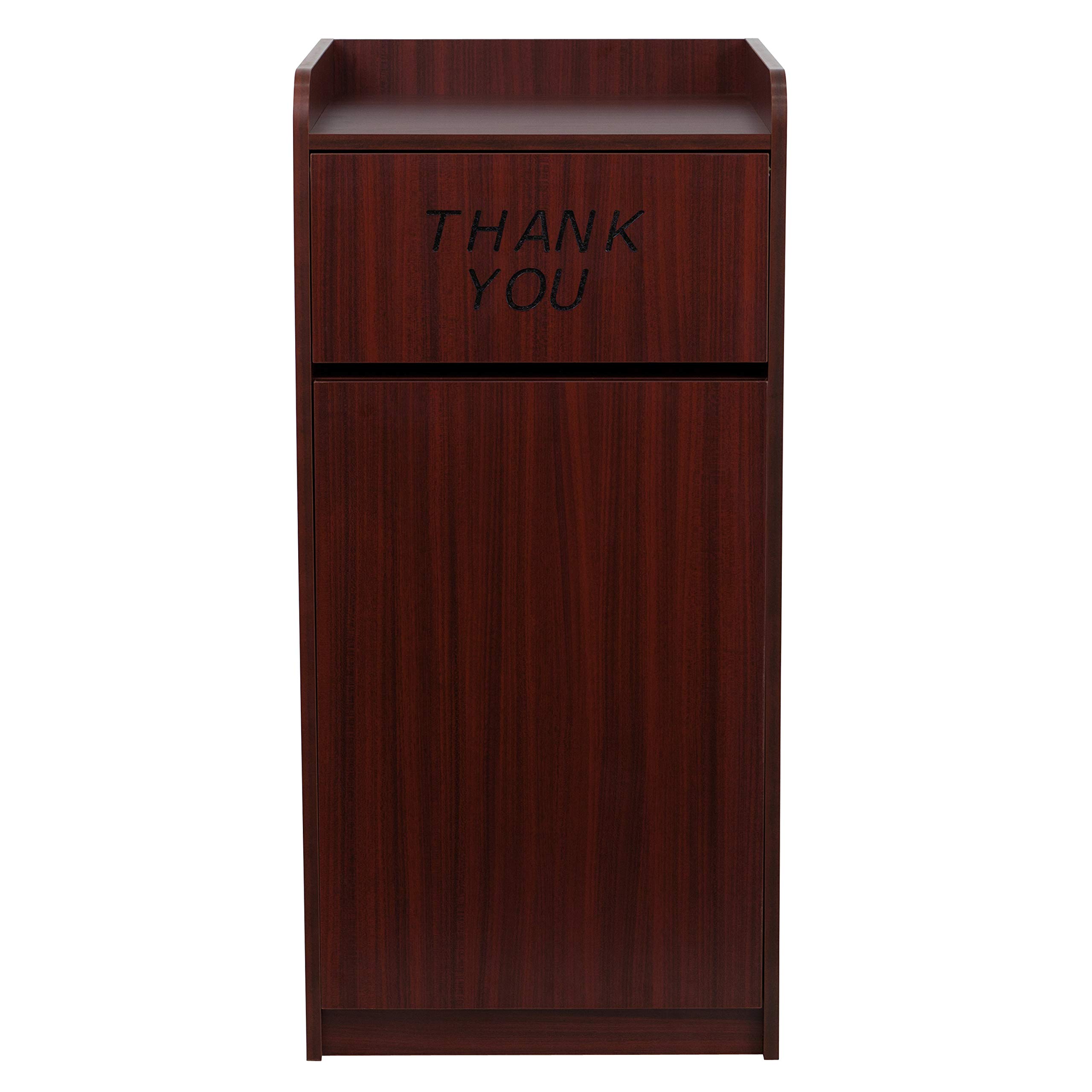 Flash Furniture Sony Laminate Wood Commercial-Grade Trash Can with Tray Top - Mahogany Restaurant Garbage Bin for Kitchen, Office & Public Spaces