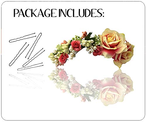 Women's Hair Veil with Rose & Pearl Gajra Hair Pin - Elegant Bun Accessories for Girls (Peach) - Perfect for Weddings, Parties & Special Occasions