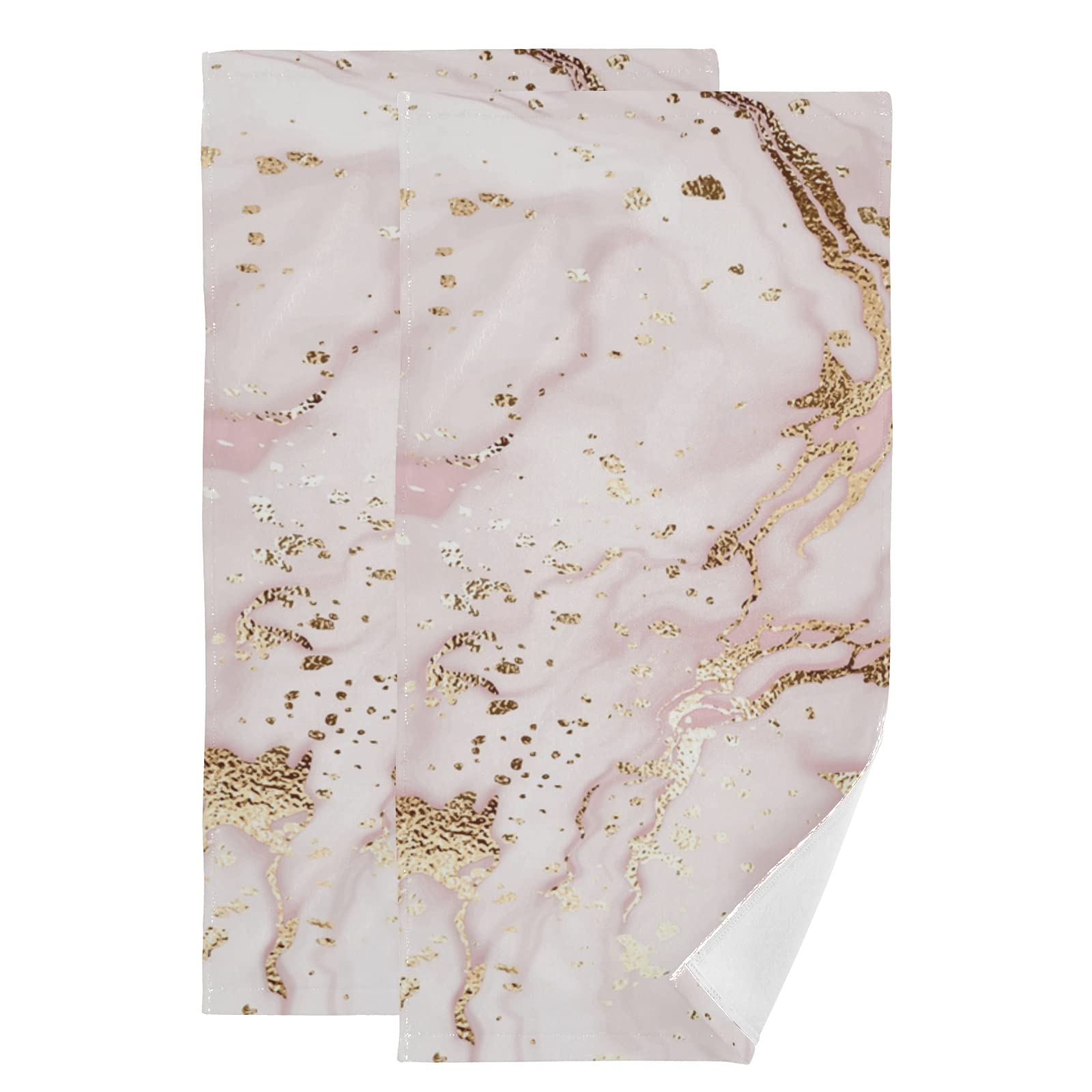UMIRIKO 2-Piece Pink Marble Bath Towel Set - Ultra Soft & Absorbent Hand Towels for Bathroom, Kitchen, Gym | Luxury Spa-Grade Textured Towels for Home, Hotel & Fitness Use