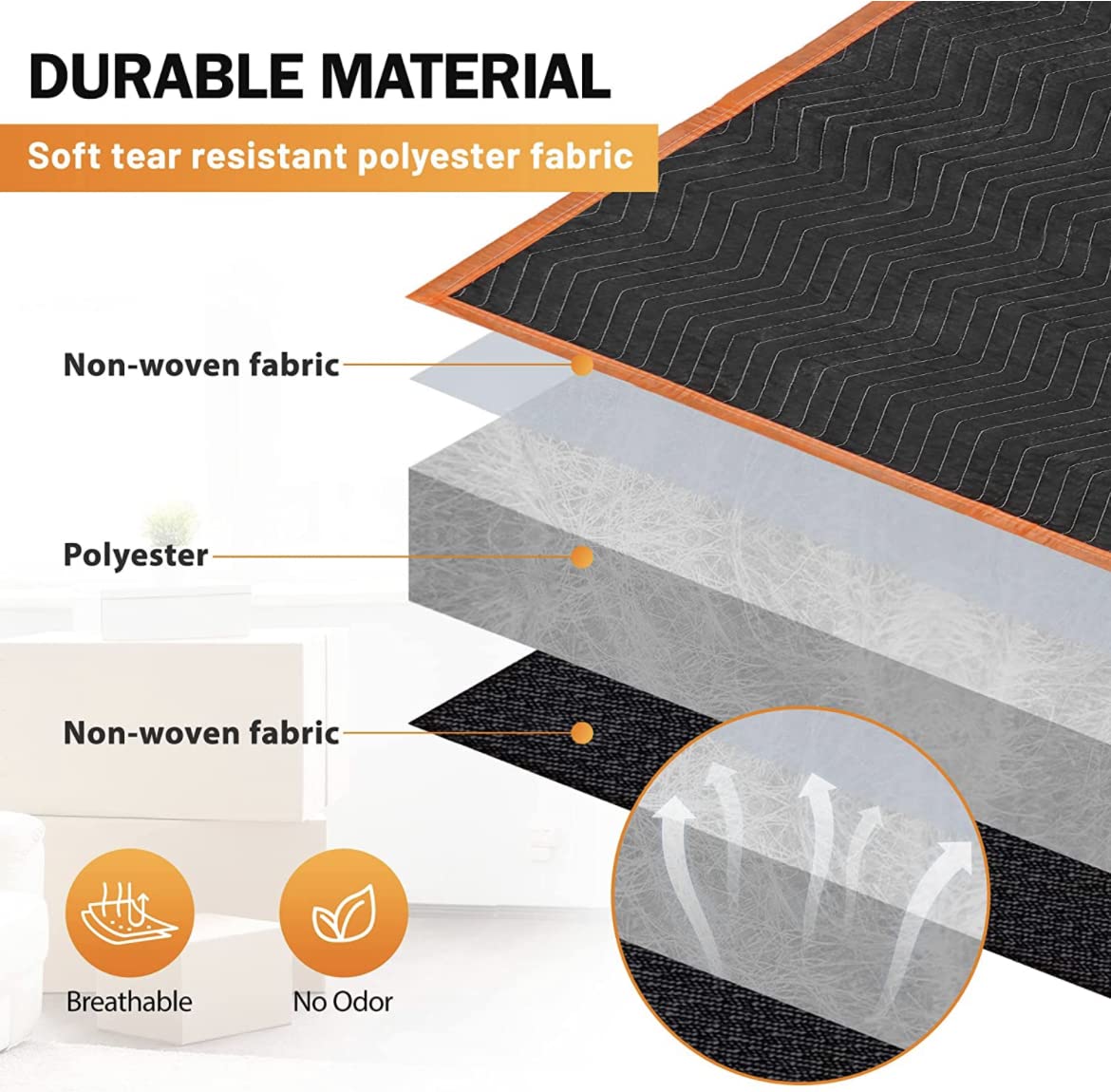 Simpli-Magic Heavy Duty Padded Moving Blankets (24 Pack) - Black/Orange - Furniture Protection Blankets for Moving, Packing & Storage | Durable Moving Supplies for Home & Office