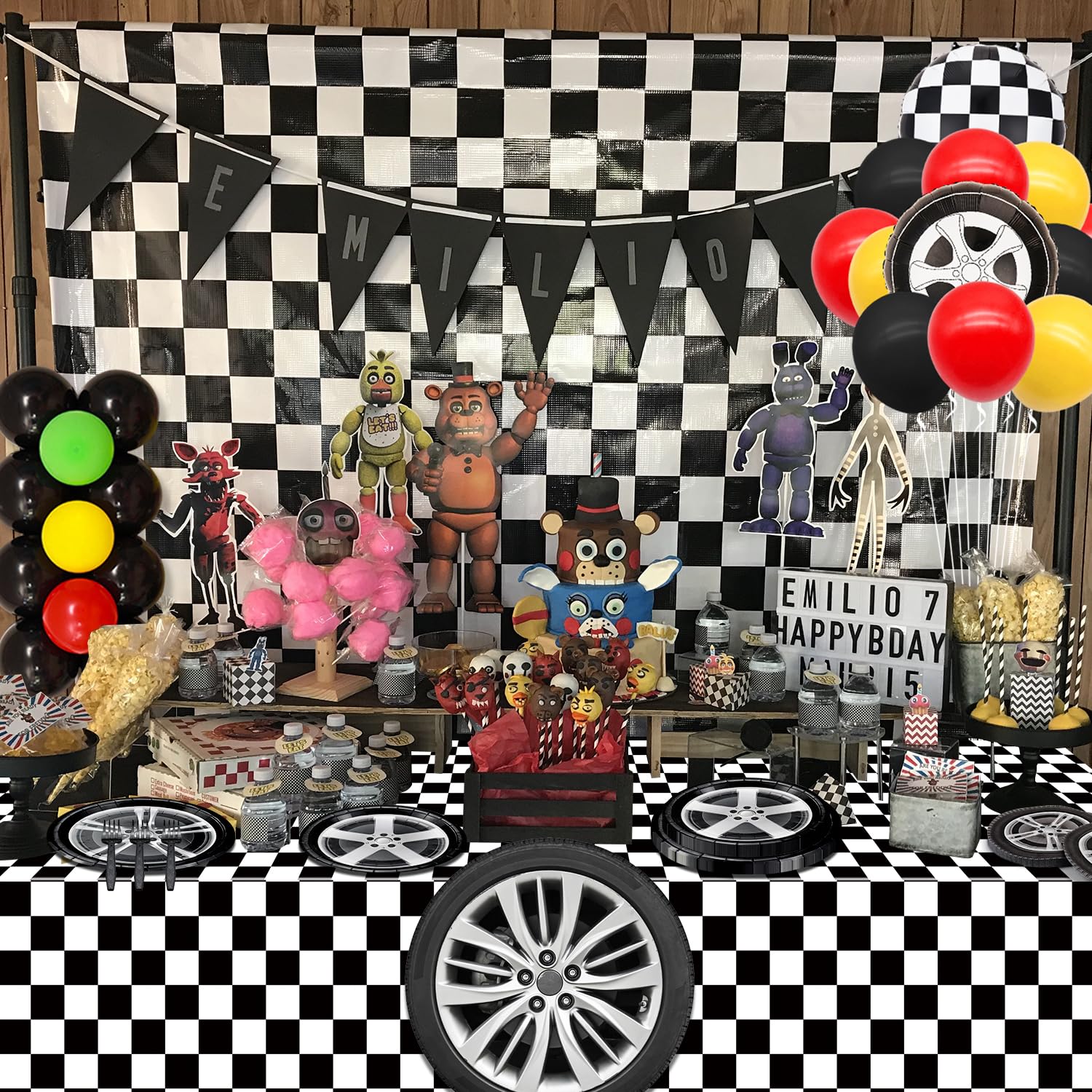 **81Pcs Racing Car Birthday Party Decorations Set - Car Wheel Plates, Tire Napkins, Forks & Checkered Tablecloth for Kids' Racing Themed Party (Serves 20) - Perfect for Birthday Celebrations, Sports Events & Themed Decor**