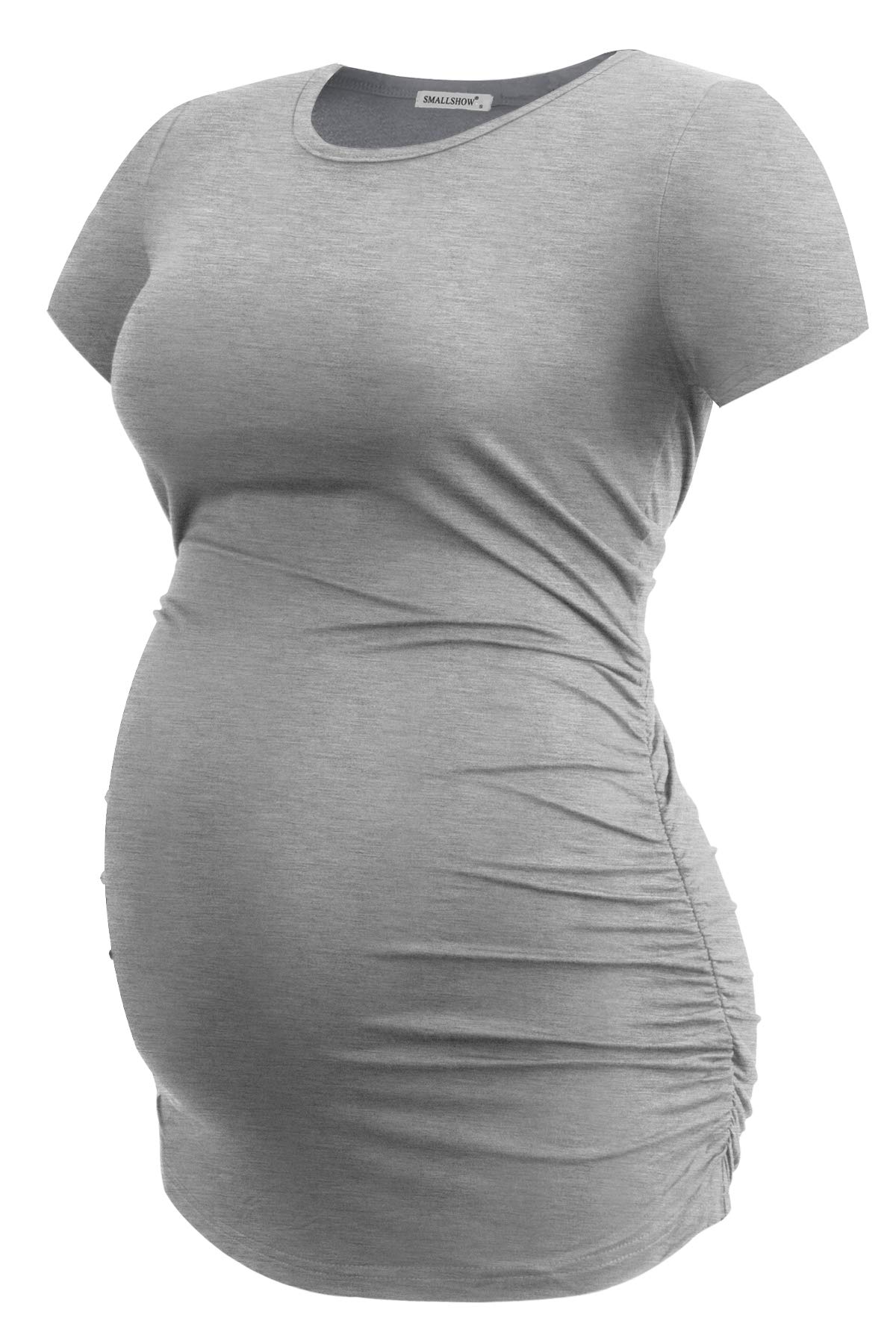 Smallshow Women's Maternity Shirt - Side Ruched Pregnancy Tops for Summer | Comfortable Nursing Clothes for Expecting Moms | Perfect for Work, Casual Wear & Maternity Photos