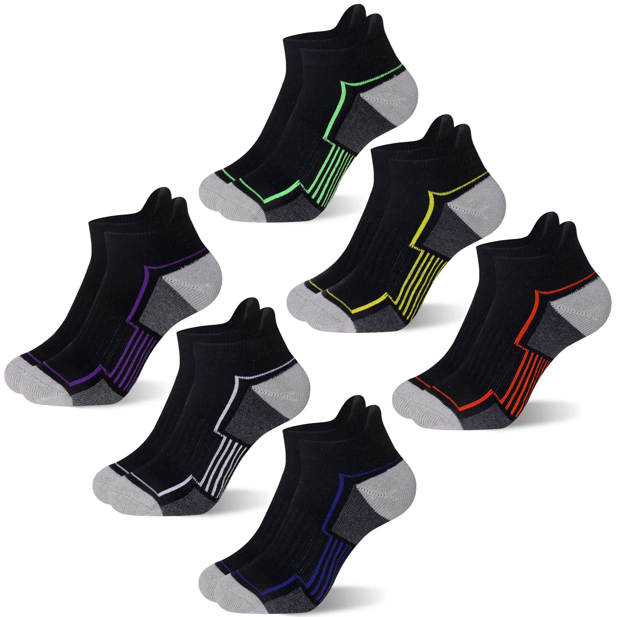 SeeyAN Boys Athletic Ankle Socks - 6 Pairs of Breathable Cotton Low Cut Sports Socks with Half Cushion for Kids - Perfect for Running, Basketball & School Activities