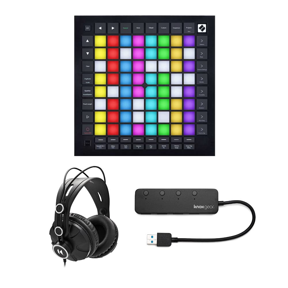 Novation Launchpad Pro MK3 MIDI Controller Bundle with Studio Headphones & 4-Port USB Hub - Perfect for Music Production, DJing & Live Performances