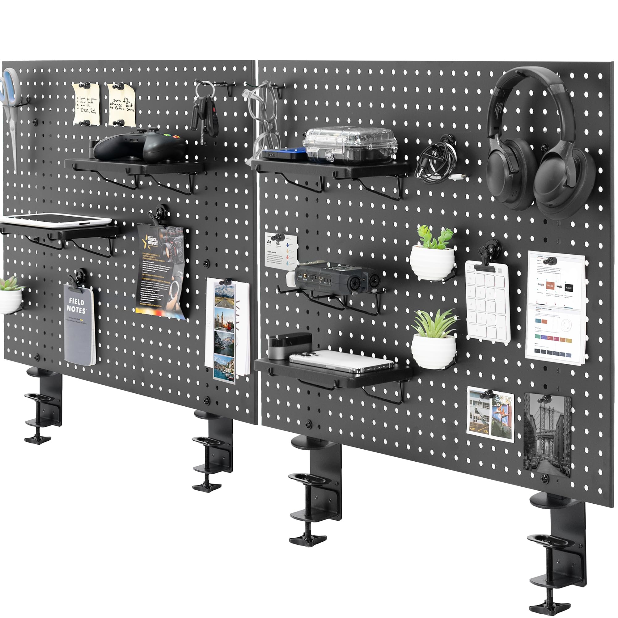 VIVO Steel Clamp-on Desk Pegboard 60x24 Inch - Magnetic Office Organizer with Privacy Panel - Black (PP-DK30B-2) - Perfect for Home Office, Workspace Organization & Under Desk Storage Solutions