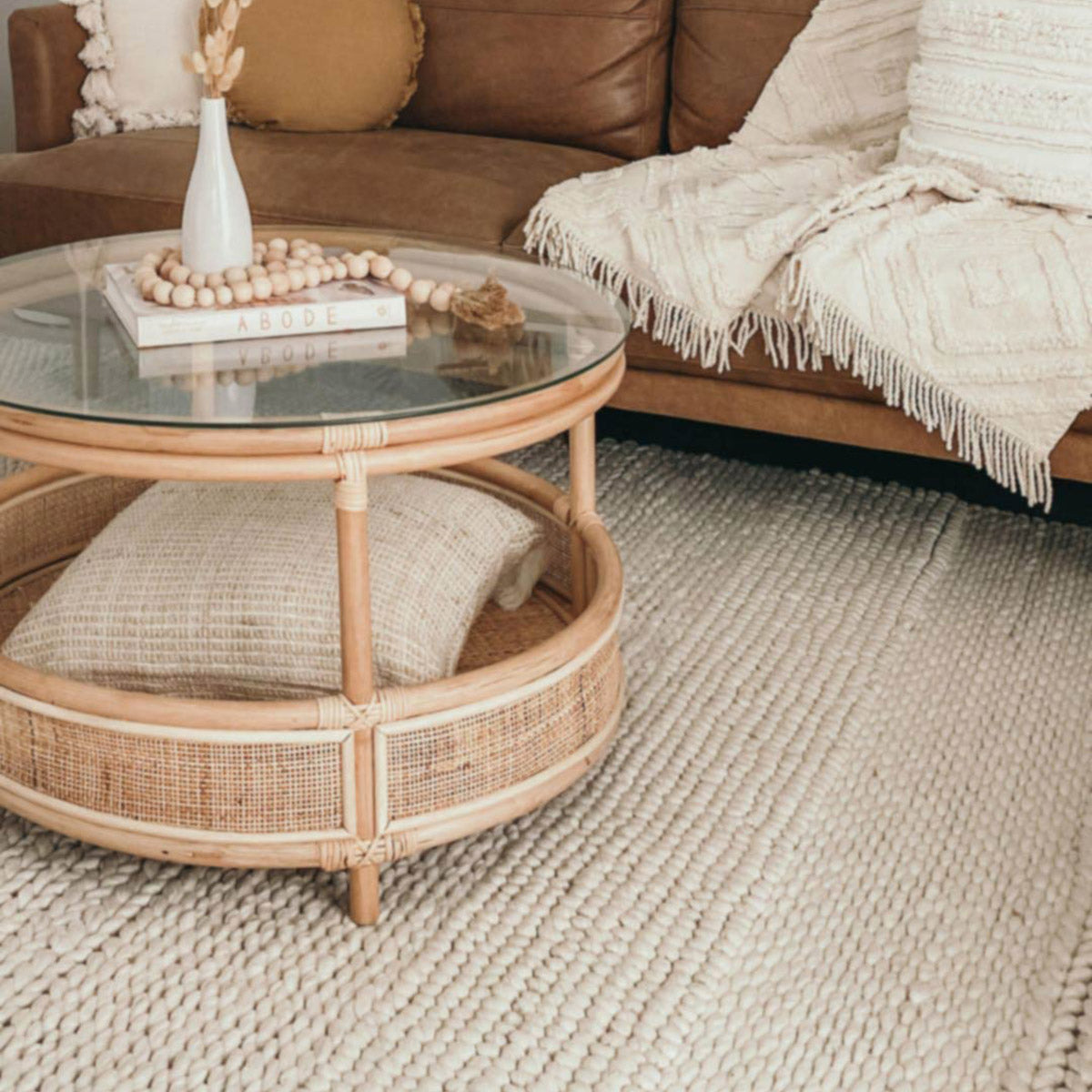 Fleur Braided and Looped Rug - Soft Boho Chic Area Rug for Living Room, Bedroom, Nursery | Non-Slip Durable Floor Mat for Home Decor