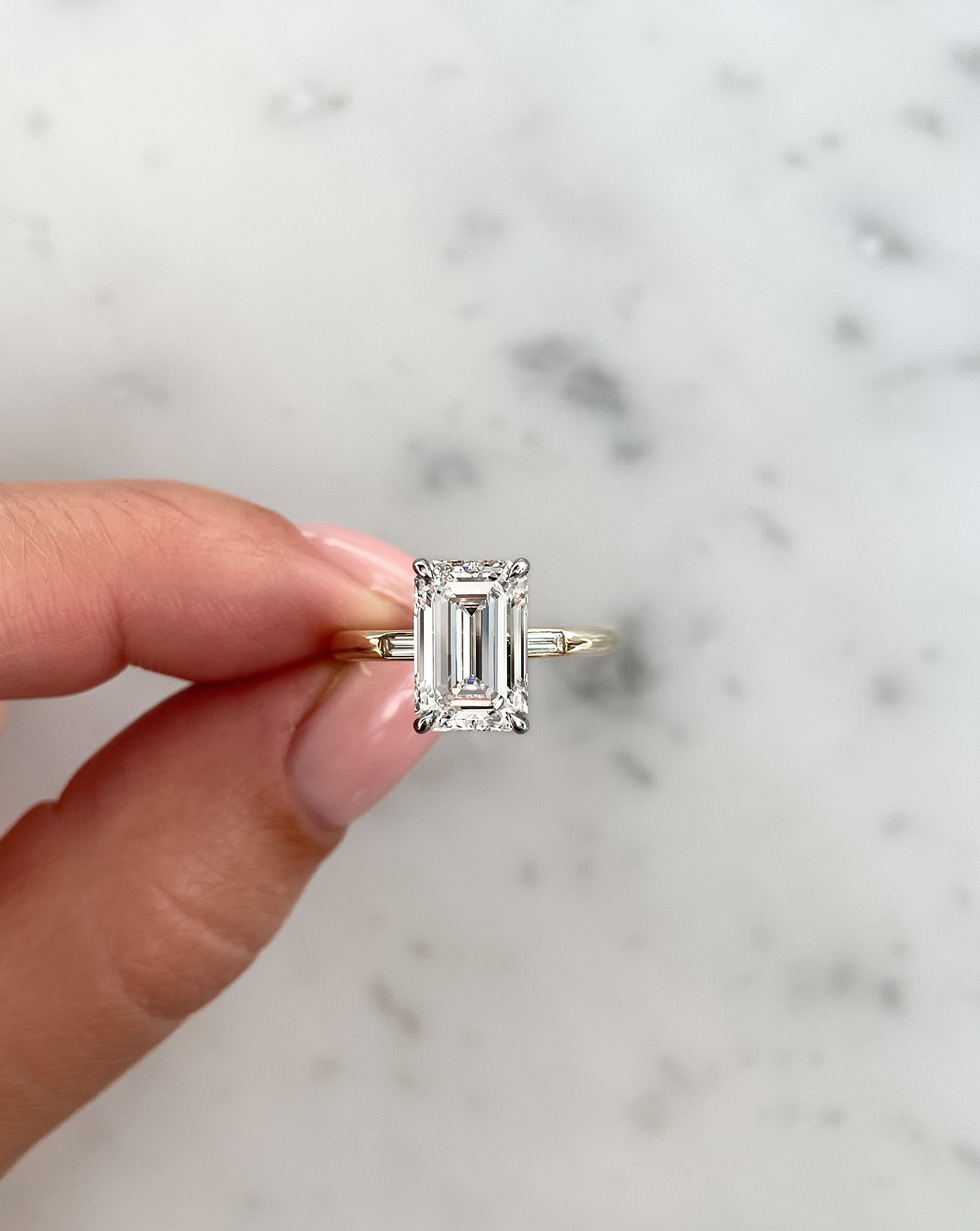 3.07ct Lab-Grown Emerald Cloud Inlay Baguette Ring - Elegant Green Gemstone Jewelry for Engagement, Wedding & Special Occasions