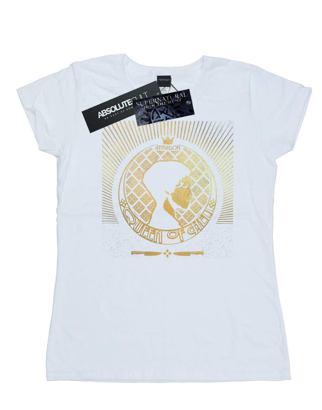 Supernatural Women's Abbadon Crest Graphic T-Shirt - White XX-Large | Soft Cotton Tee for Fans | Perfect for Cosplay, Conventions & Casual Wear