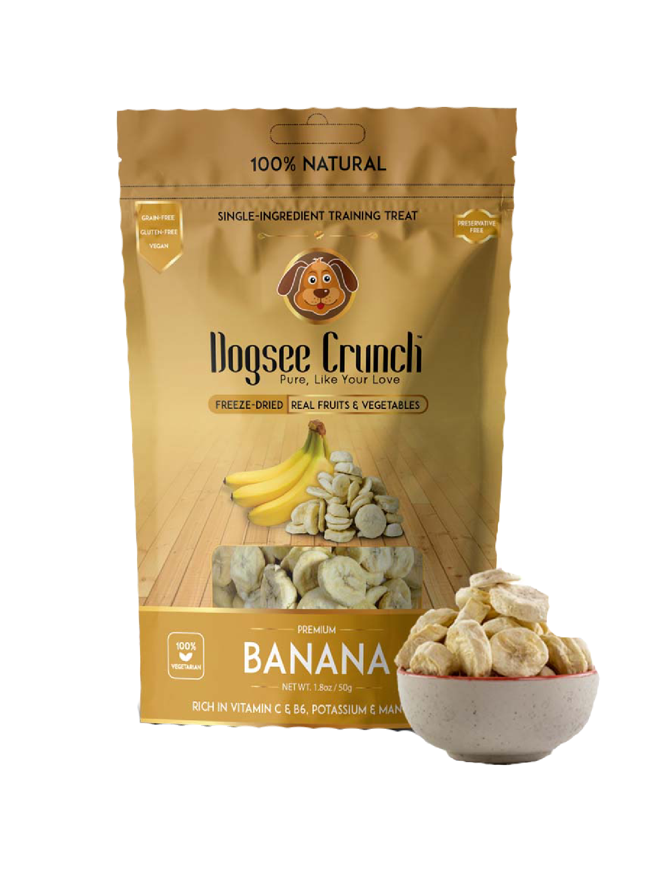 Freeze Dried Banana Dog Treats by Dogsee Crunch - 30g All-Natural Healthy Snacks for Training & Rewarding Pets - Perfect for Small, Medium & Large Dogs